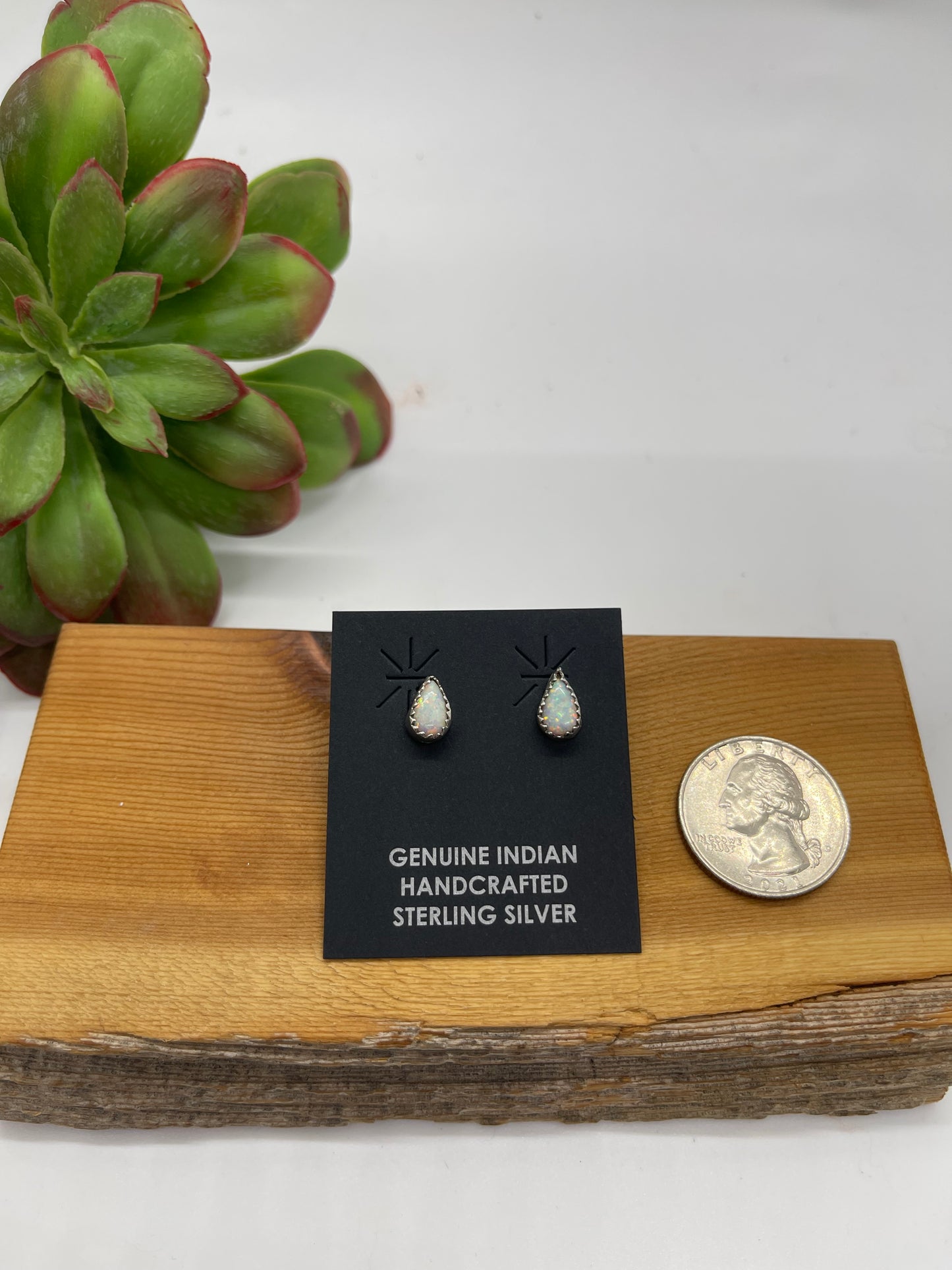 White Opal Teardrop Post Earrings by Robert Martinez, Navajo