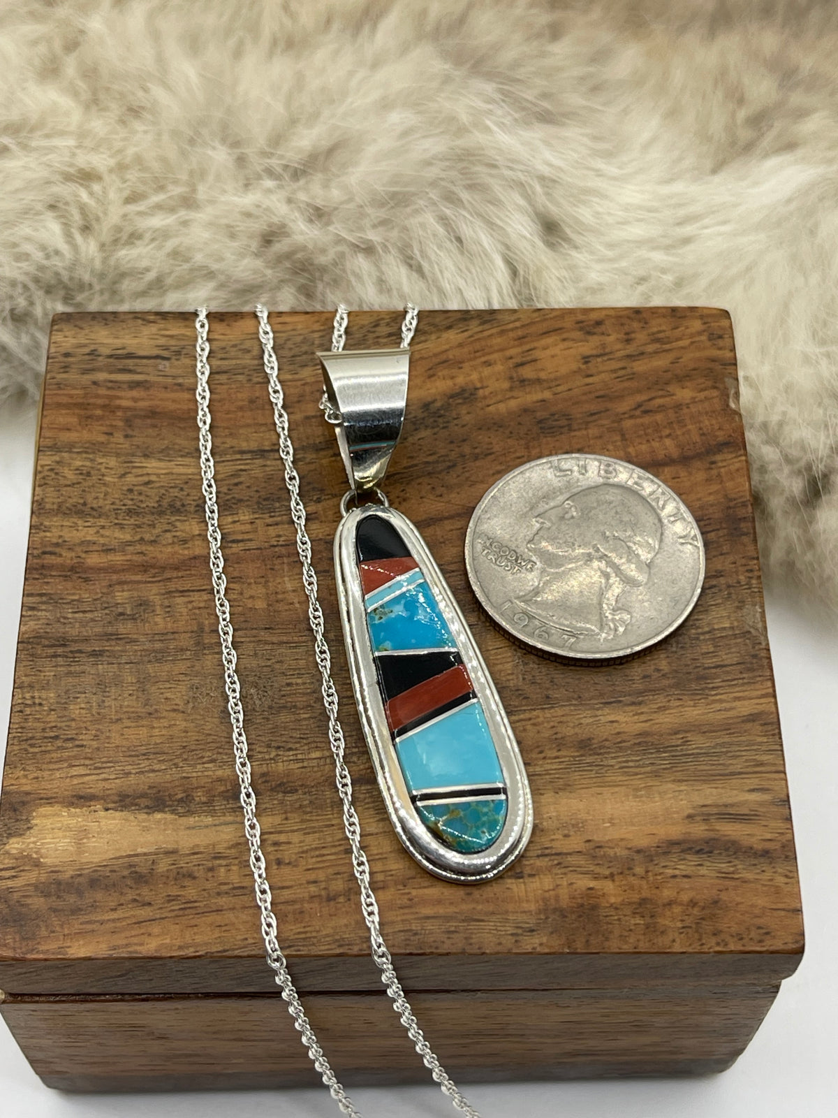 18” 12.5mm Bail Inlay Pendant by Victor Maritza, Zuni