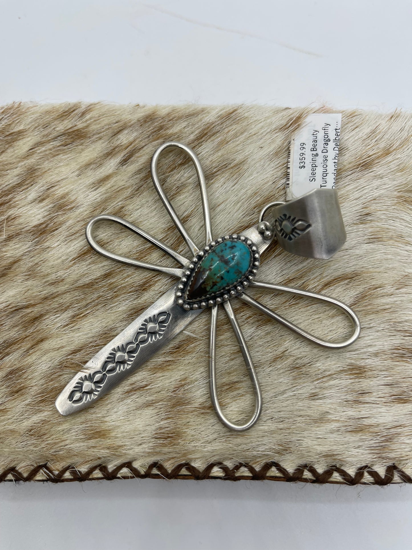 Sleeping Beauty Turquoise Dragonfly Pendant by Delbert Secatero, Navajo