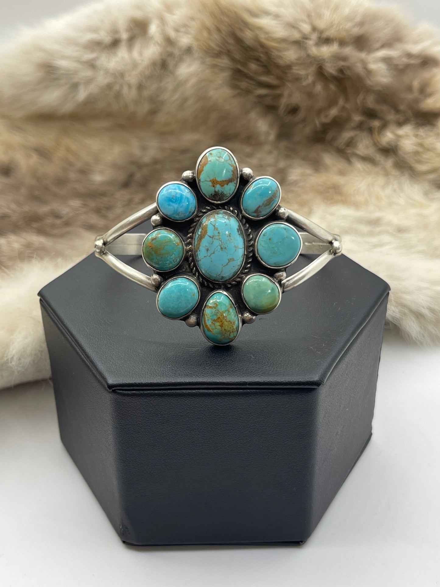 5.5"-7" Kingman Turquoise Cluster Cuff by Geraldine James, Navajo
