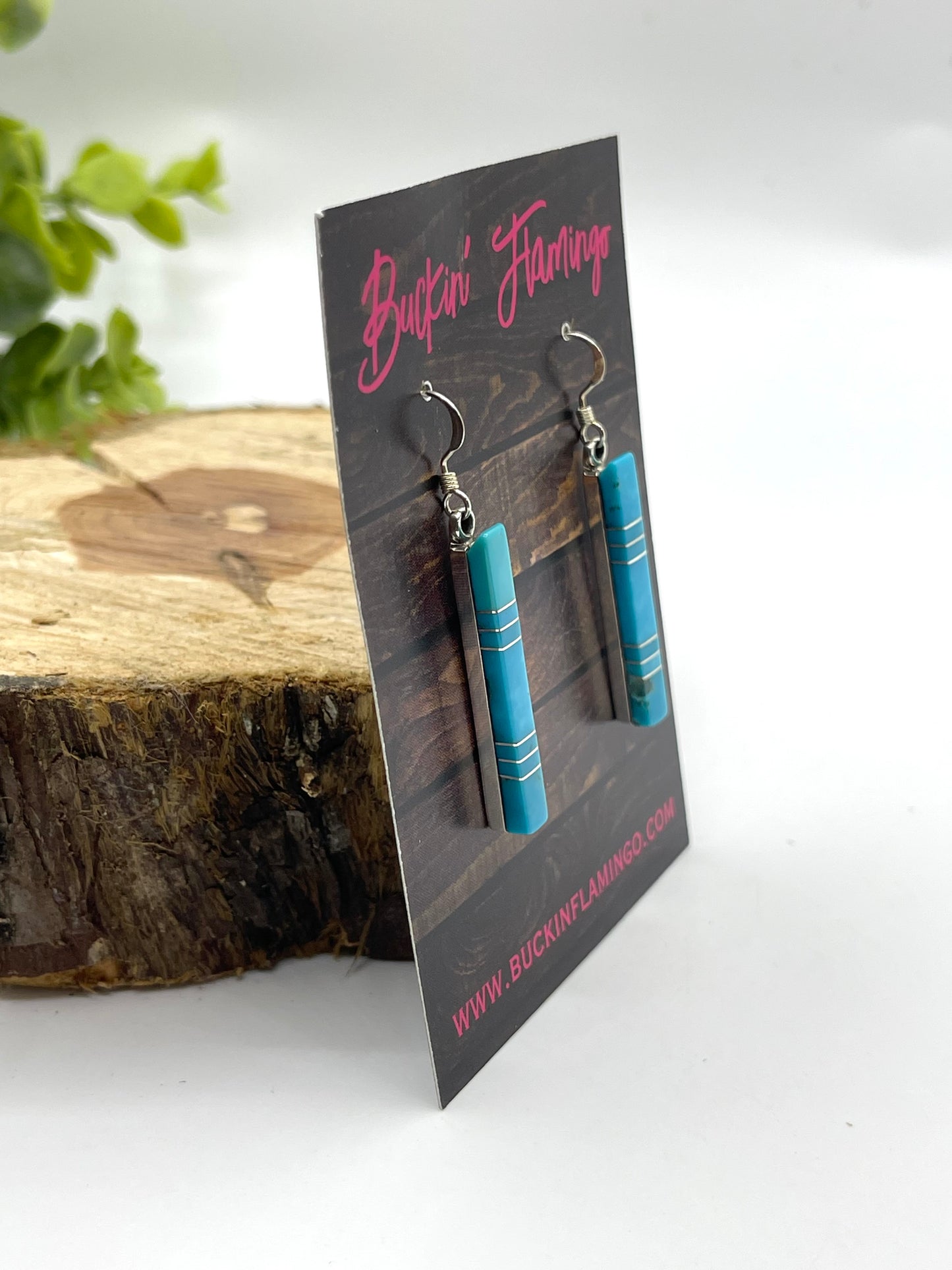 LOT 47 8/16 Turquoise Inlay Drop Earrings by Maderral Kallestewa, Zuni