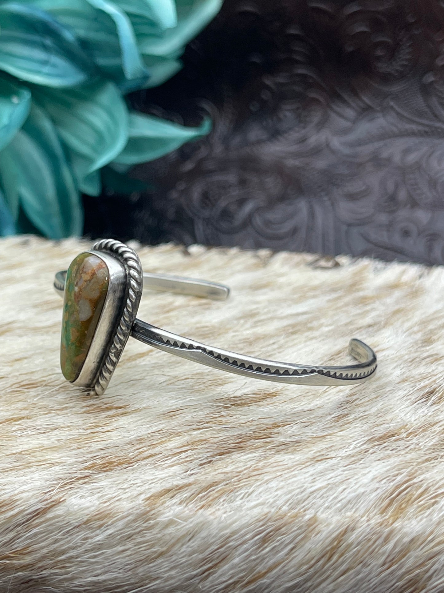 5.5''- 7'' Single Stone Royston Turquoise Cuff By Donovan Skeet Navajo