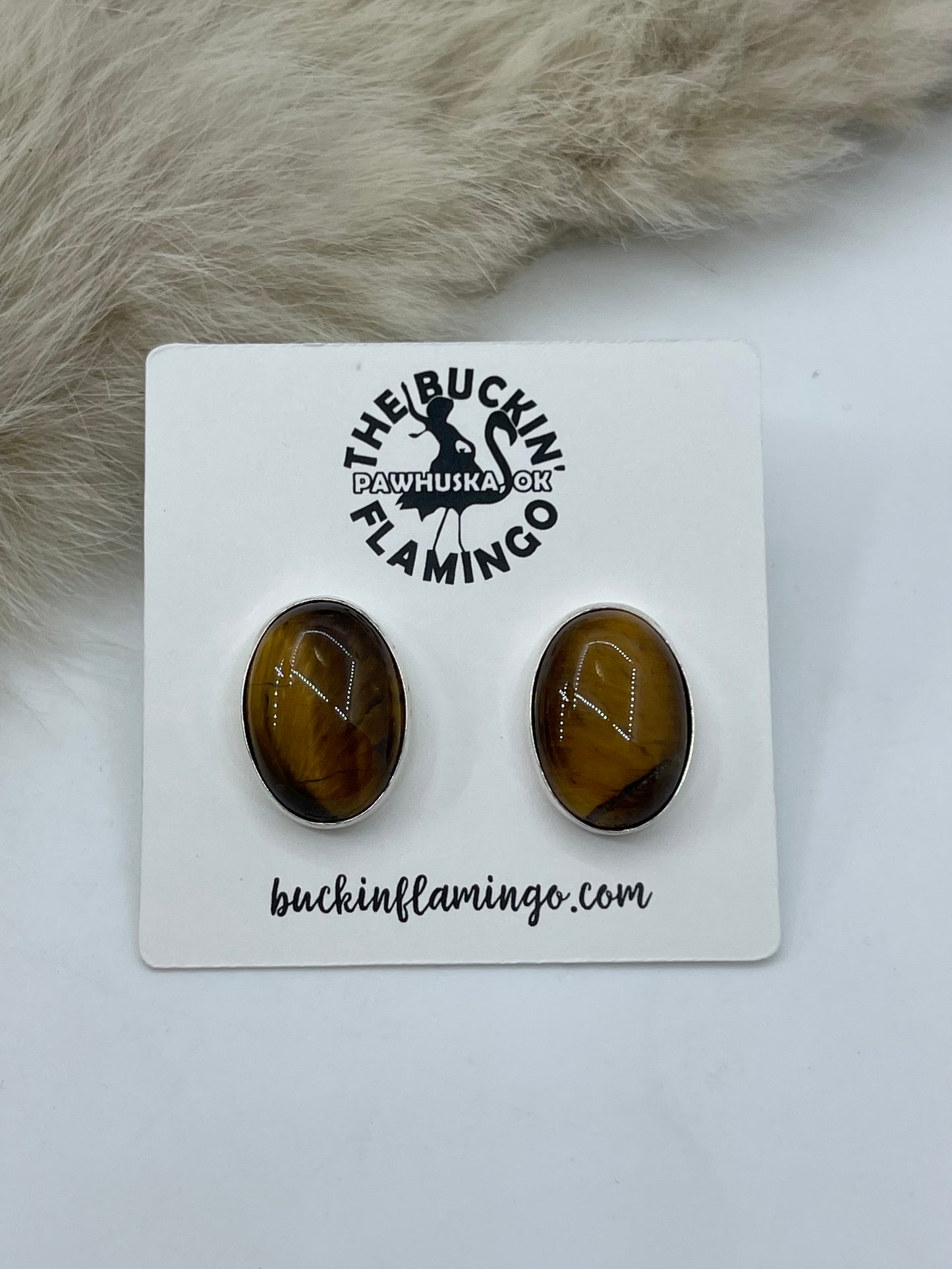 TIGER EYE OVAL POST EARRINGS