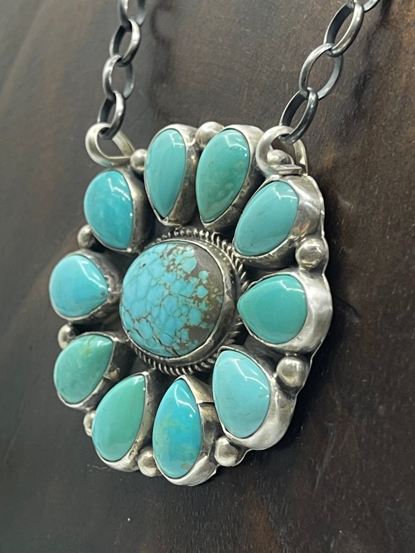 18" Kingman Turquoise Cluster Necklace by Geraldine James, Navajo