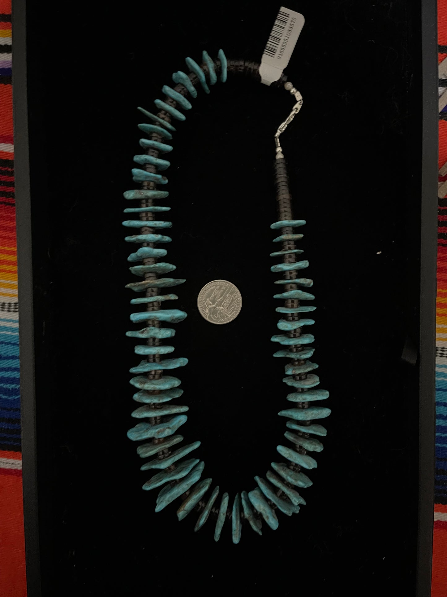 21" Turquoise Slab and Pin Shell Necklace by Jolene Bird, Santo Domingo