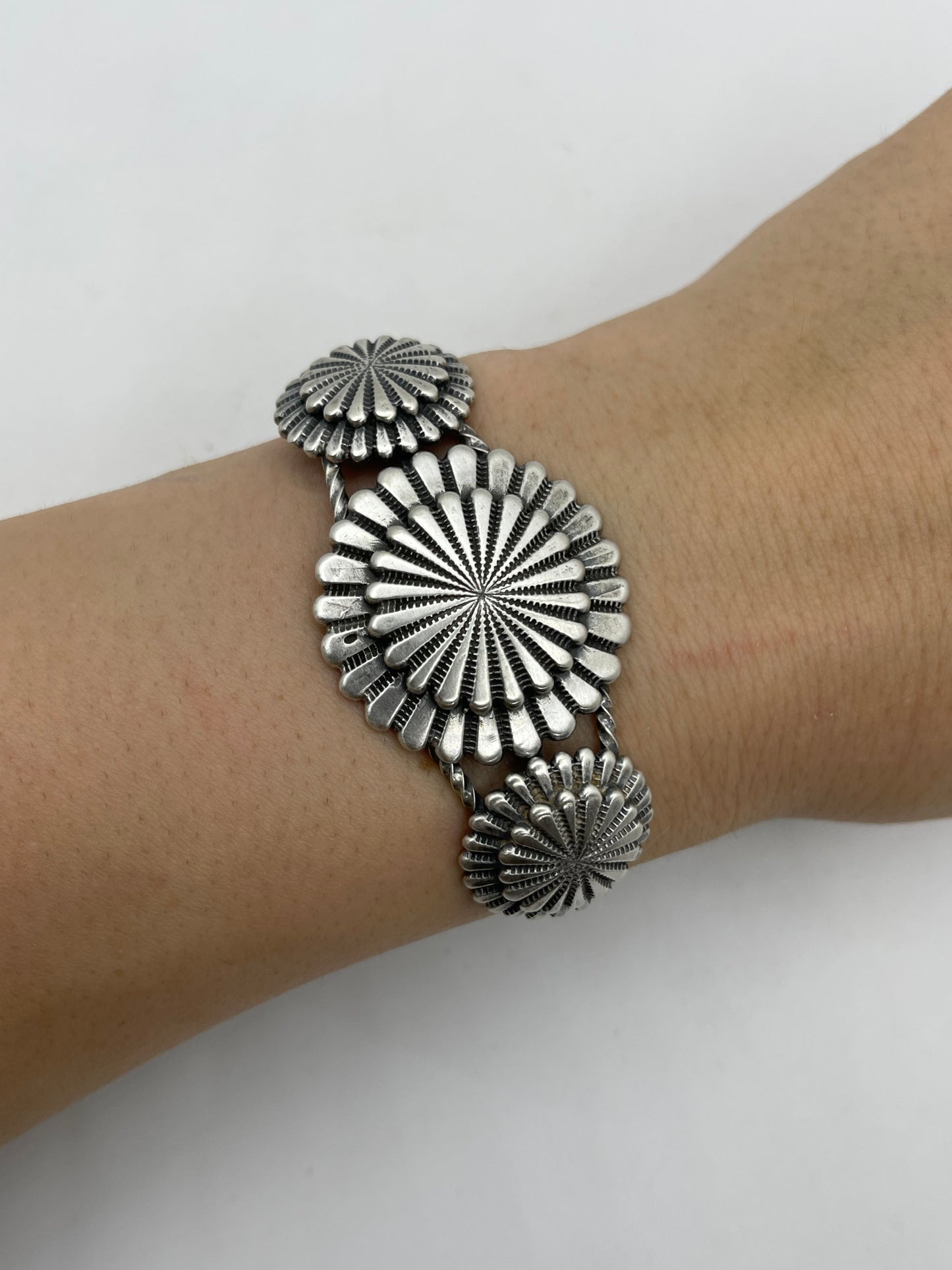 5.75”-7” 3 Concho Cuff Overlay by Darrell Morgan, Navajo
