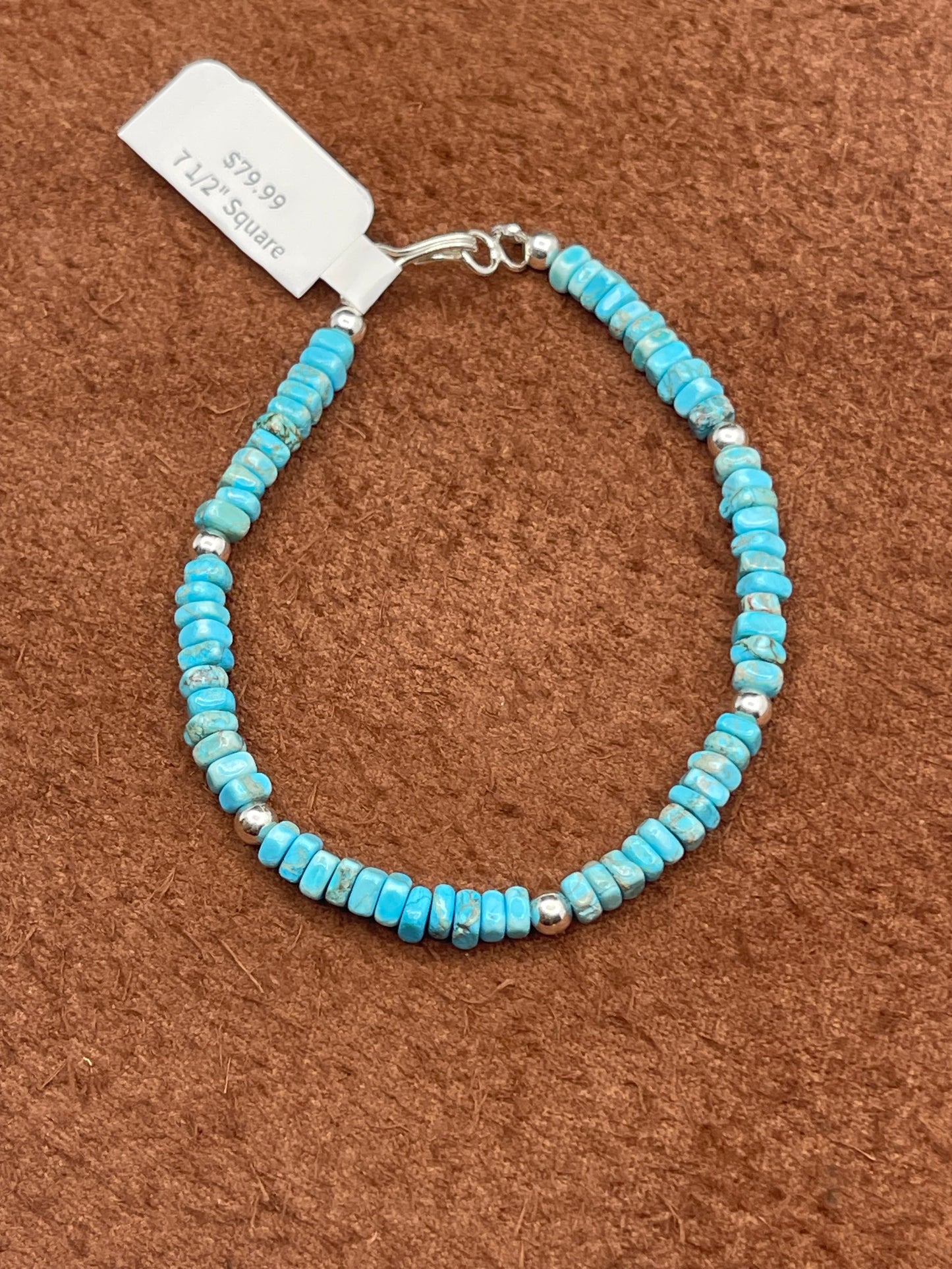 7 1/2" Square Turquoise Bracelet by Ramona Calabaza, Santo Domingo