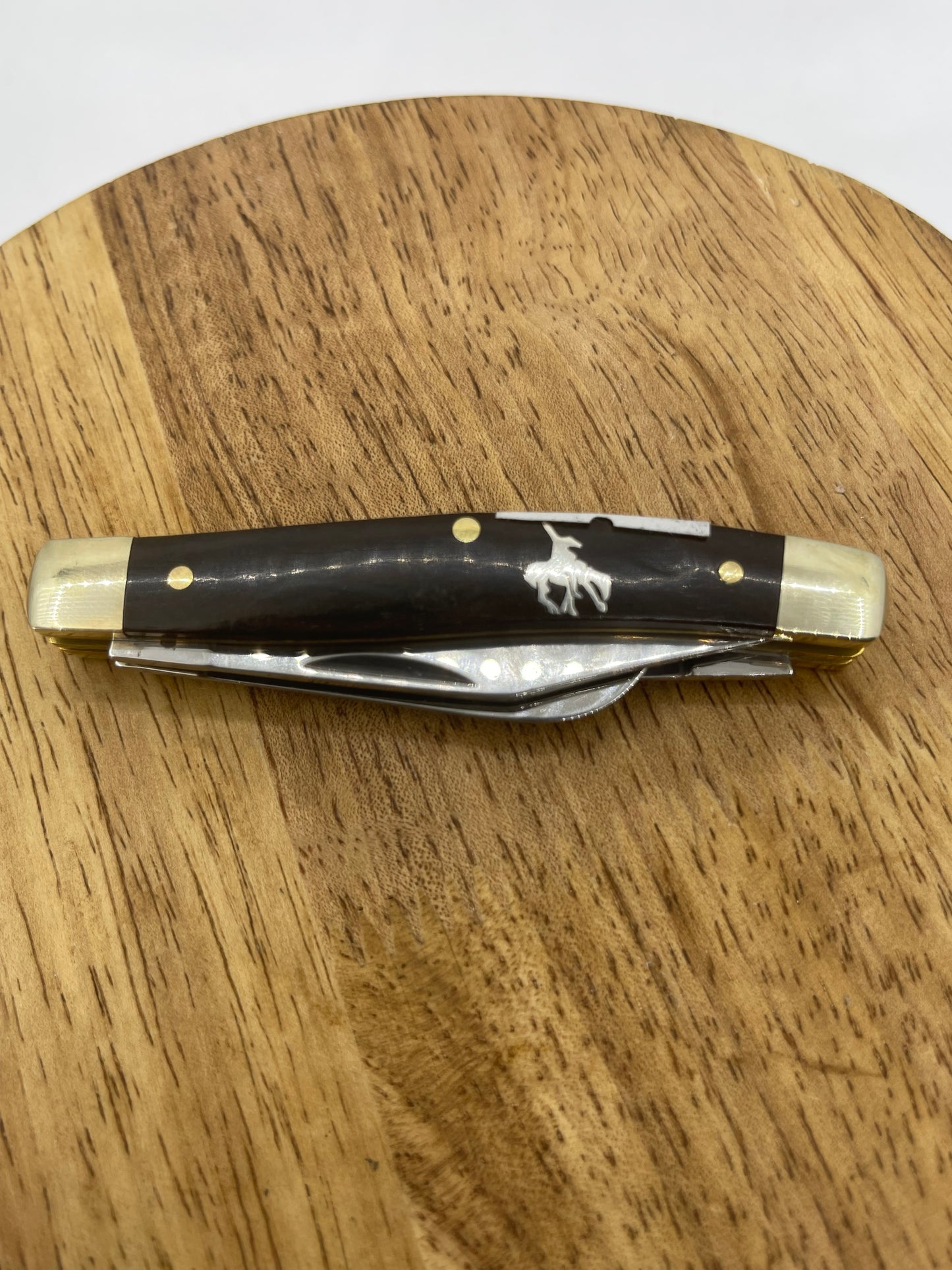 Wood Handle With Silver Inlay Trapper Style Knife