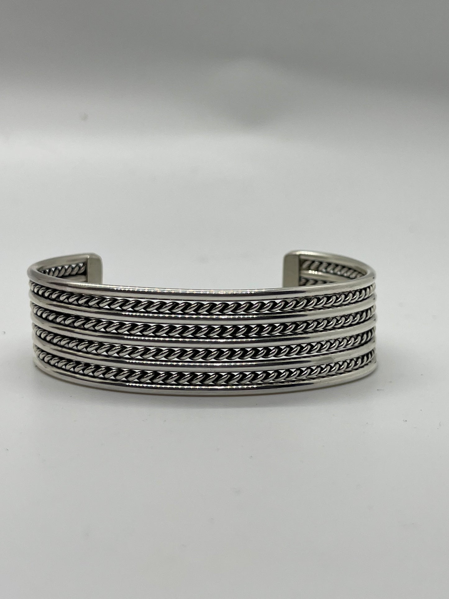 5 3/4"-7" 9 Wire Sterling Silver Twisted Cuff by Elaine Tahe, Navajo