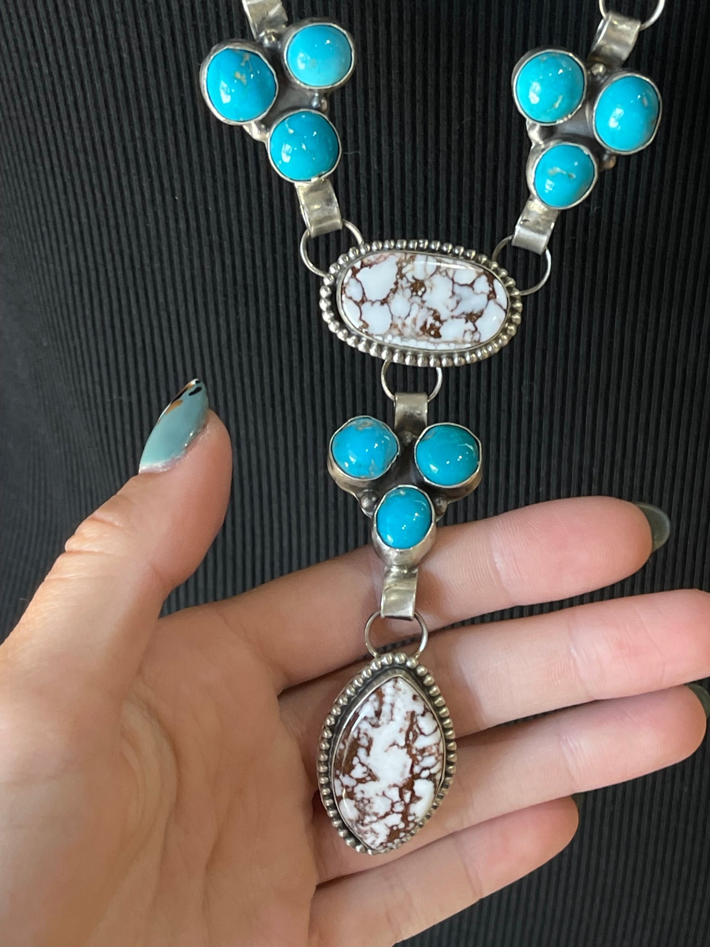 33"+3" Wild Horse and Sleeping Beauty Turquoise Lariat Necklace