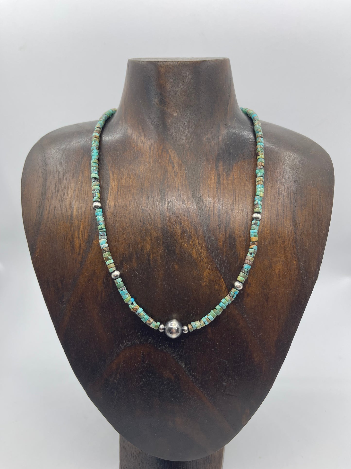 17" Turquoise Heishi Bead Necklace with Navajo Pearls