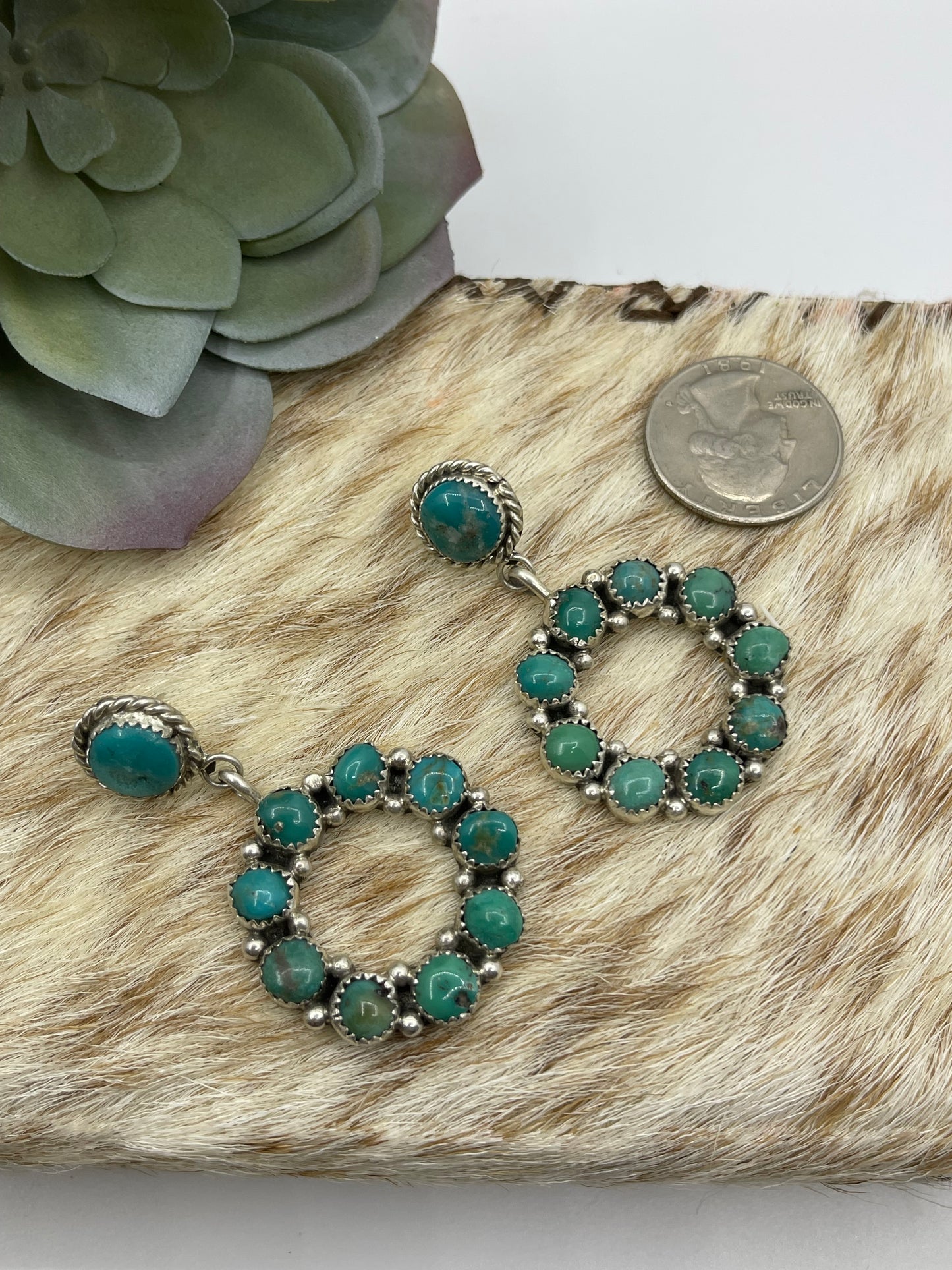 Turquoise Infinity Cluster Post Dangle Earrings by Maxine Ramirez, Navajo