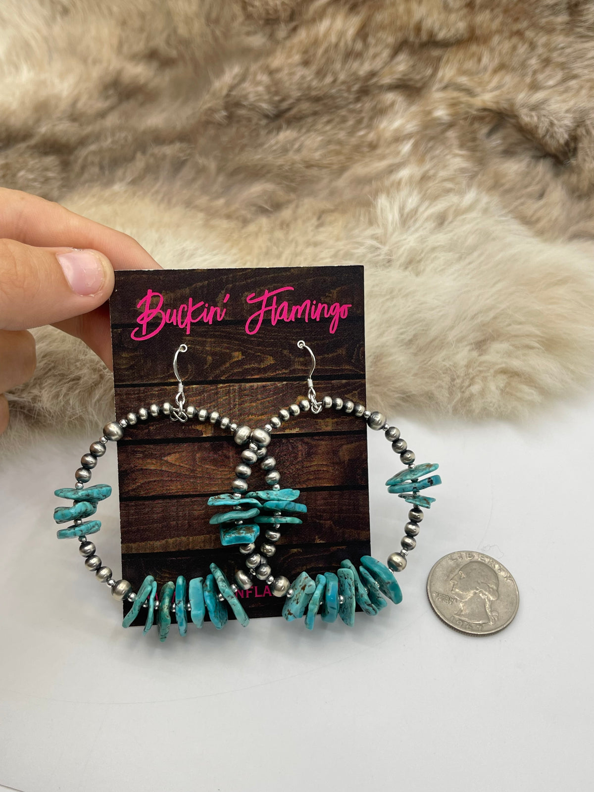 Varied Size Navajo Style Pearl Hoops with Turquoise Slabs by Lucinda Sardo, Navajo