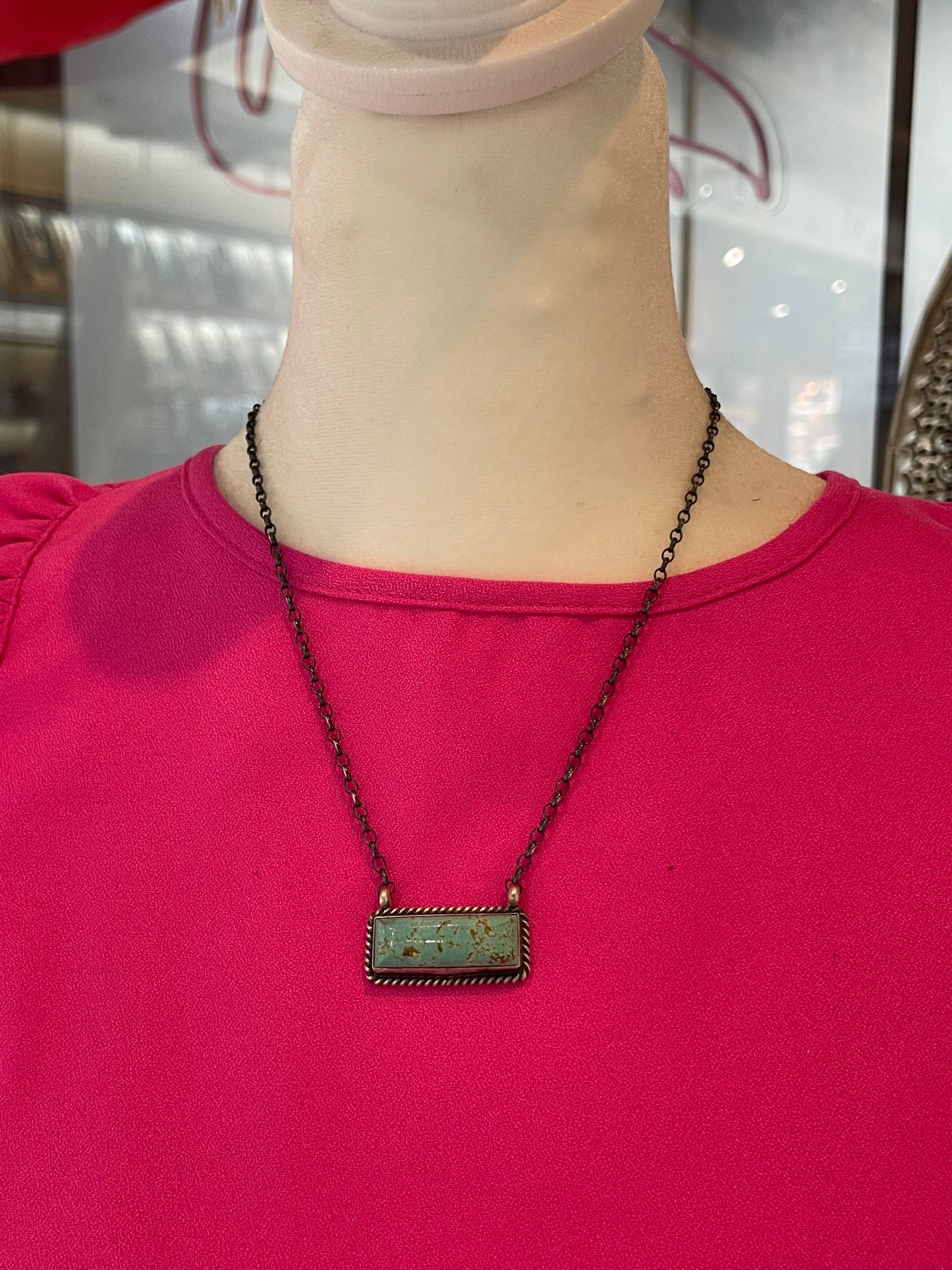 #8 Turquoise Bar Necklace by Johnny Dixon, Navajo