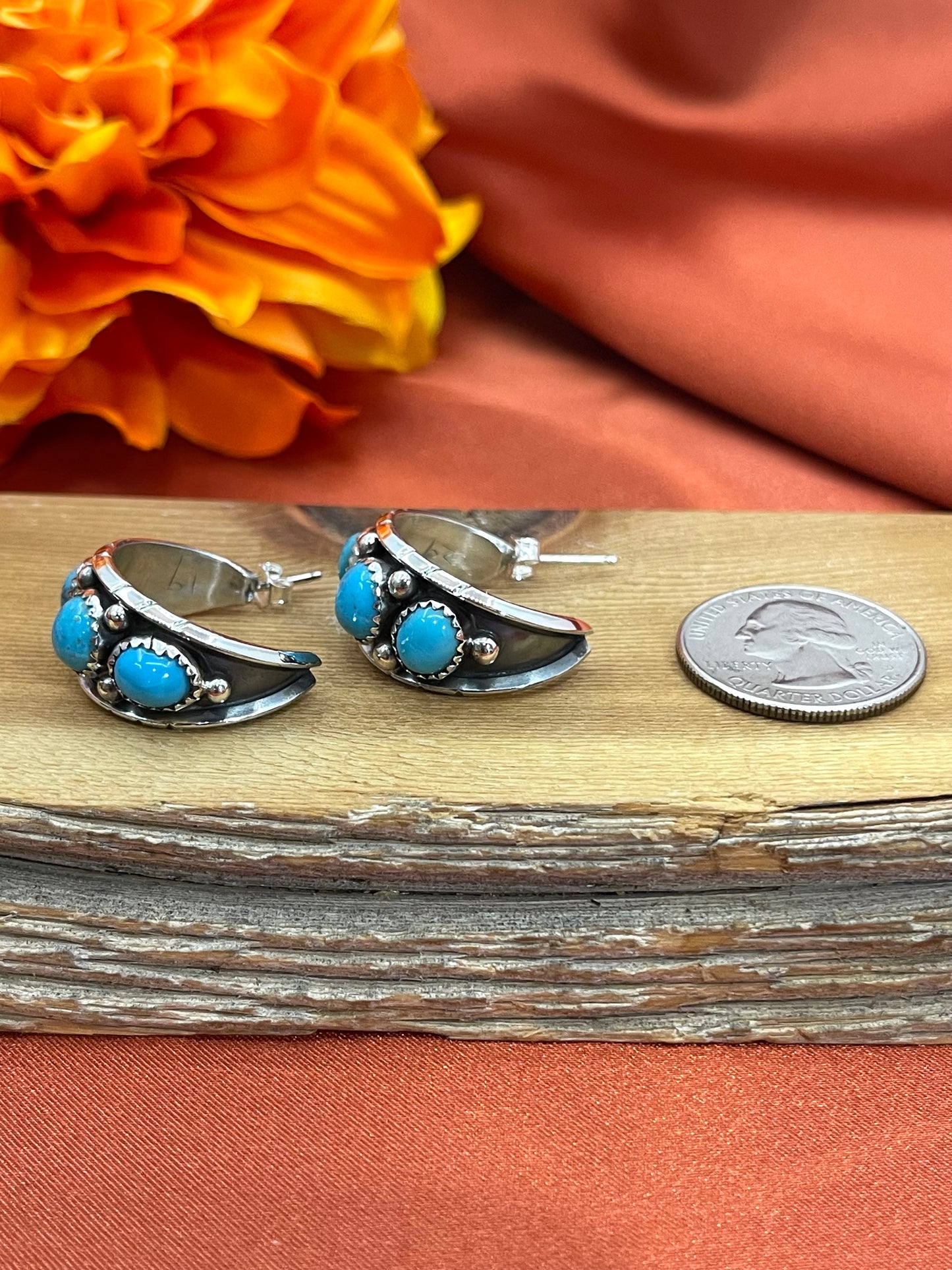 3 Stone Kingman Turquoise Hoop Earring