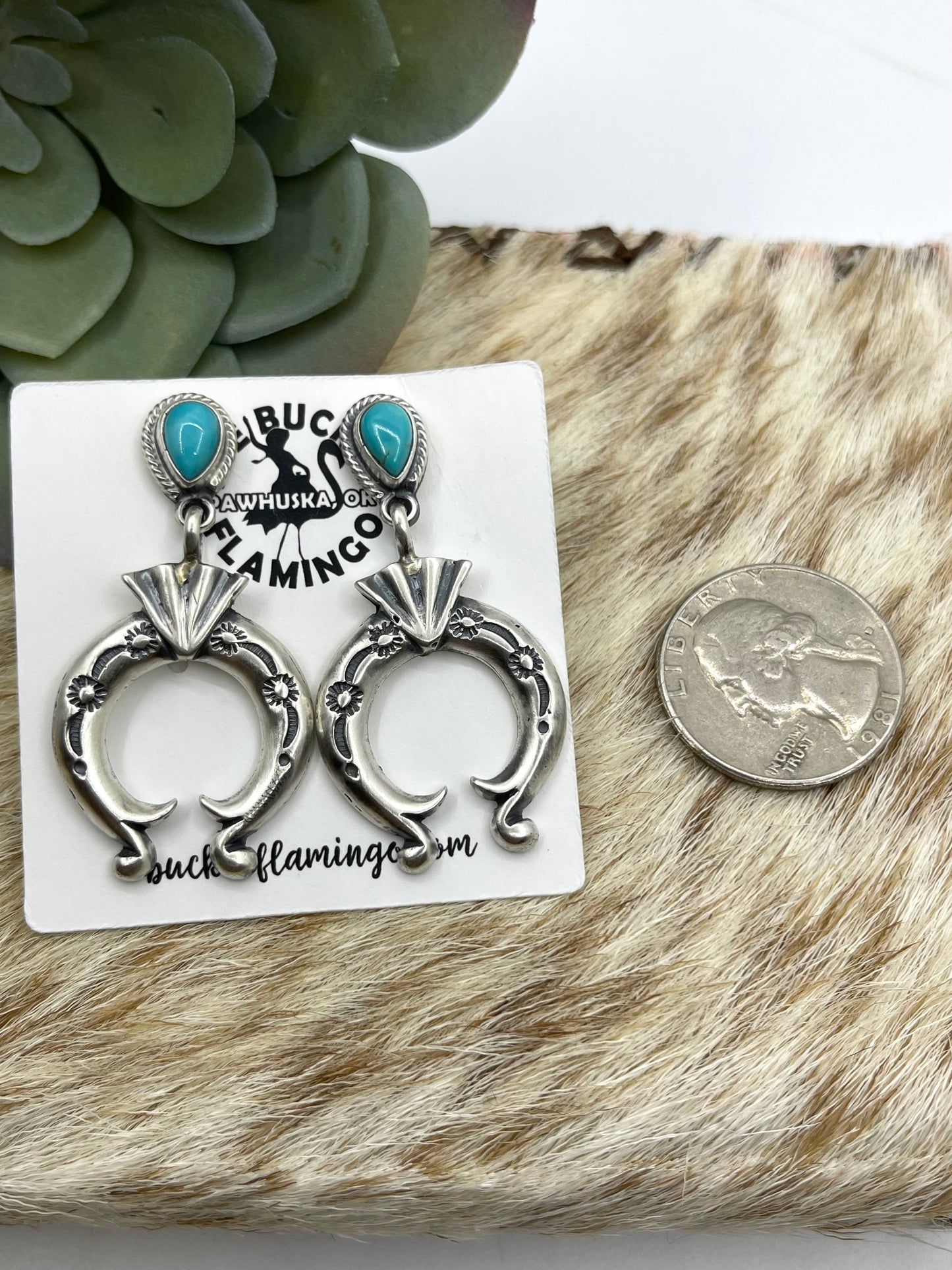 Turquoise Naja Post Dangle Earrings by Elaine Tahe, Navajo