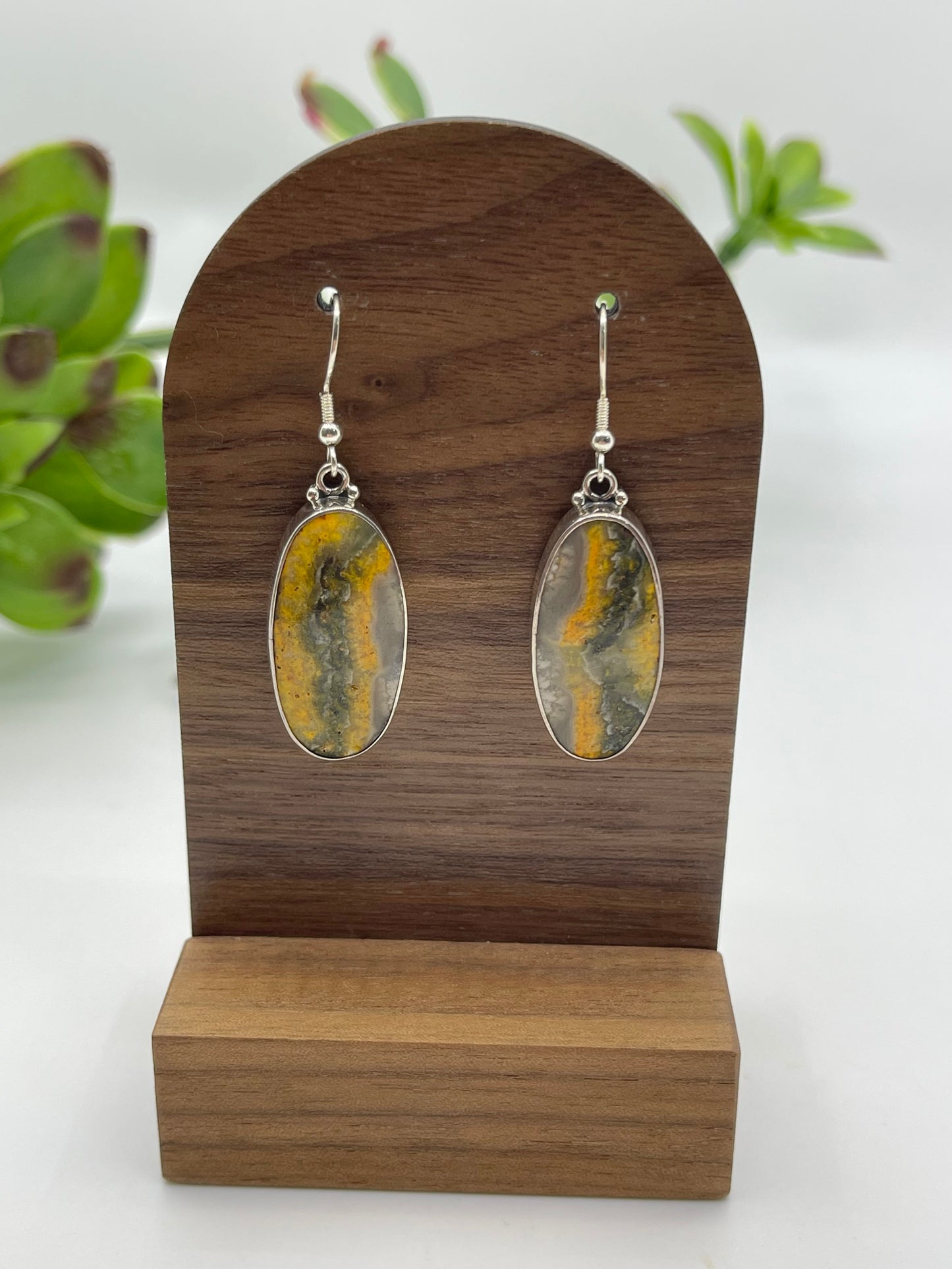 Bumblebee Jasper Oval Shaped Earrings