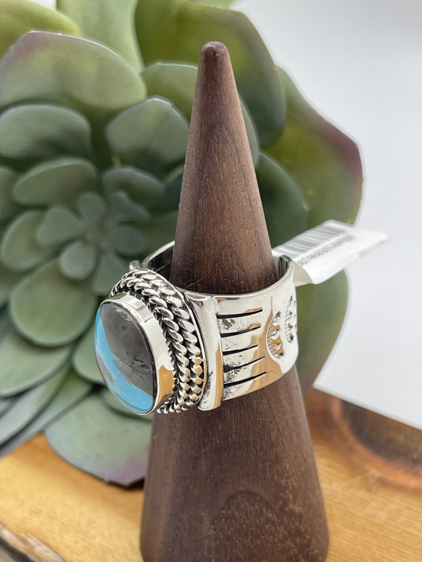 8.0 Kingman Turquoise Oval Ring by Bucky Belin, Navajo