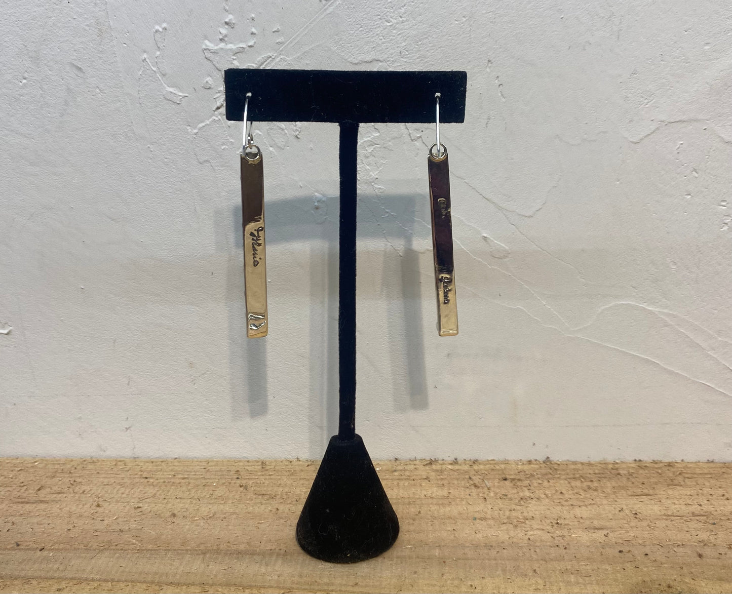 Hand Stamped Sterling Silver Bar Dangles with Spiny Oyster Shell by Marie Jackson