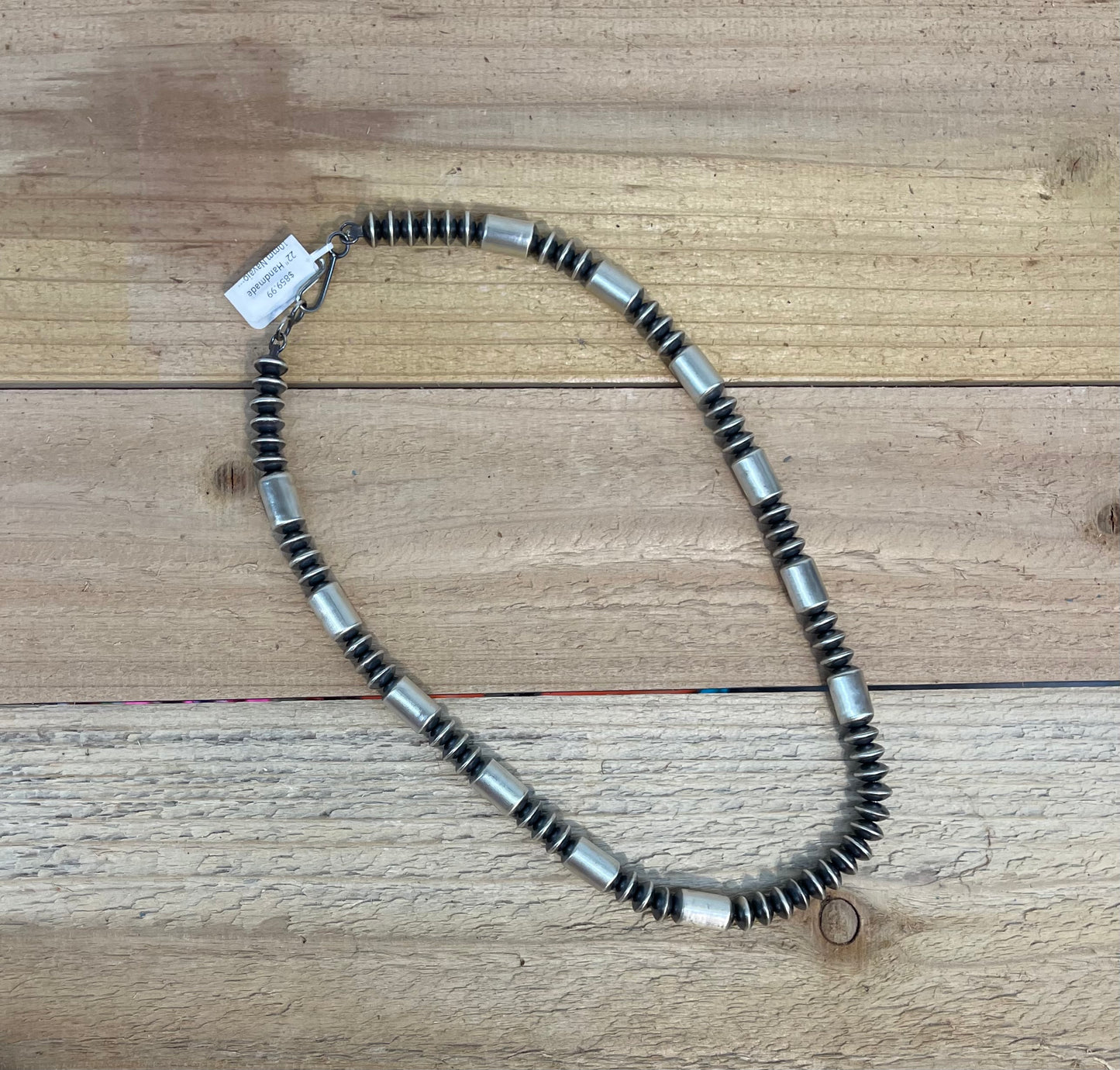 22" Handmade 10mm Navajo Saucer and Barrel Beads Necklace by Crystal Haley, Navajo