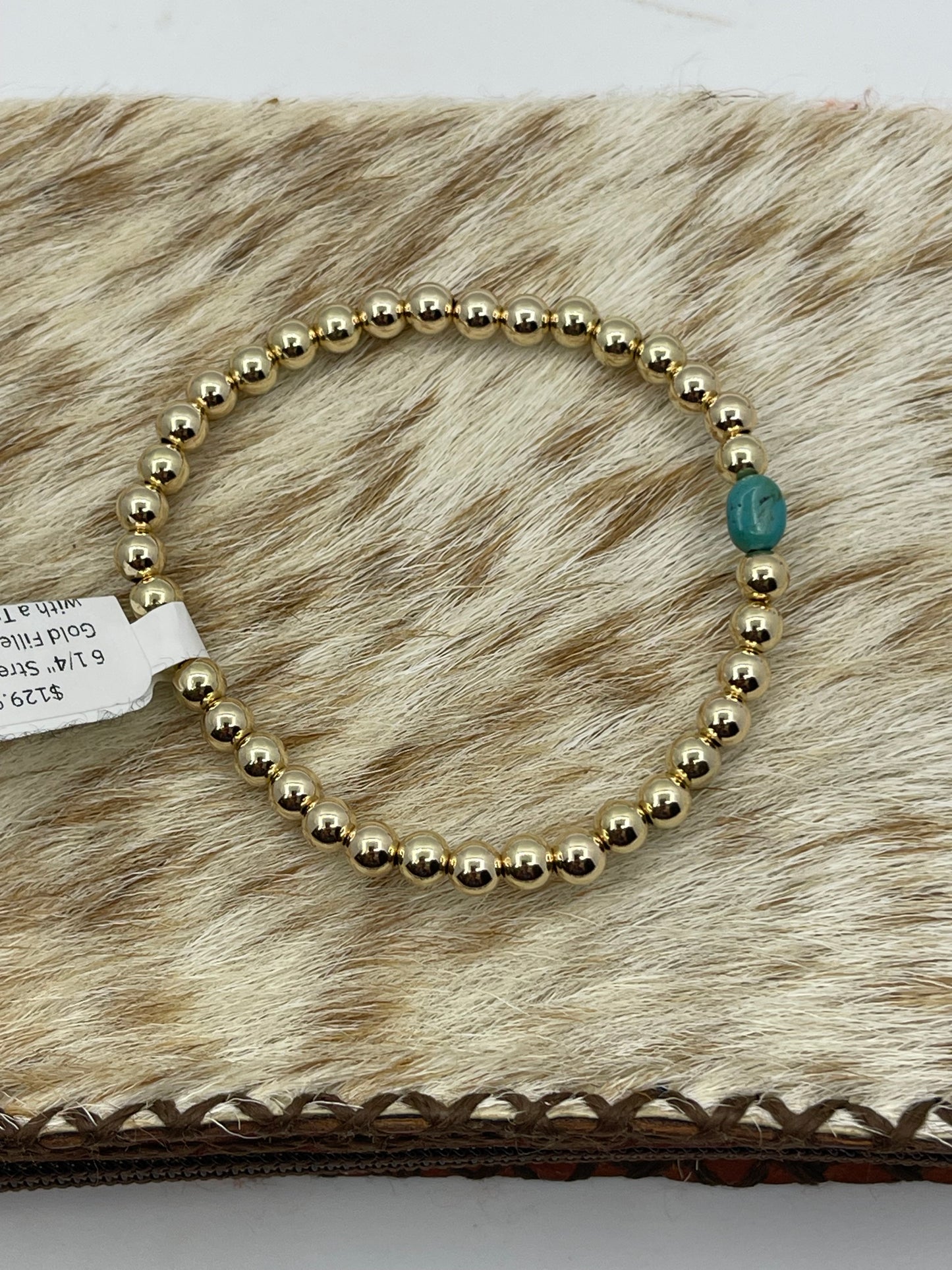 6 1/4" Stretchy 14k Gold Filled Bracelet with a Turquoise Stone