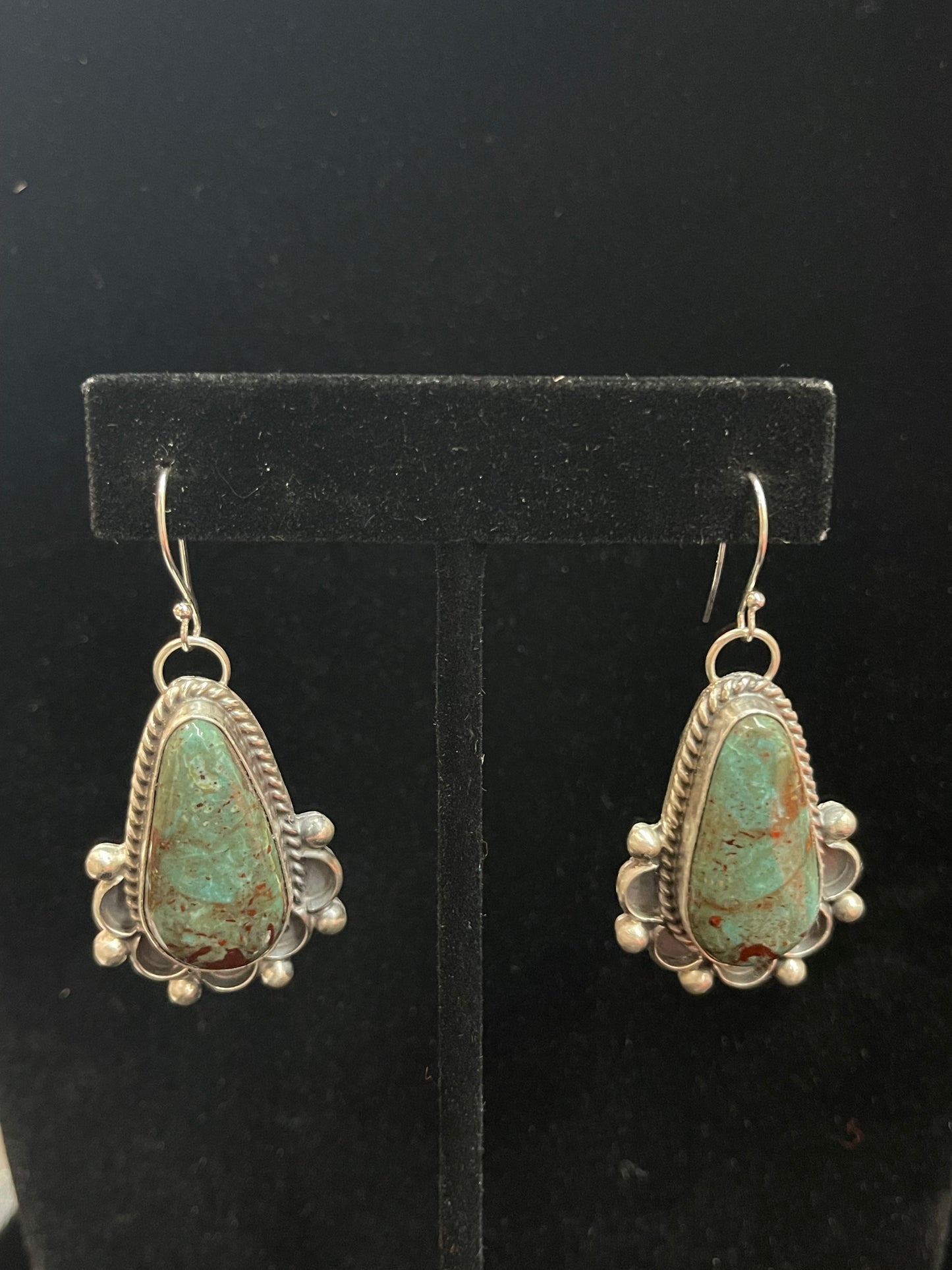 Thunderbird Turquoise Teardrop Dangle Earrings by Terrell Nez, Sr., Navajo