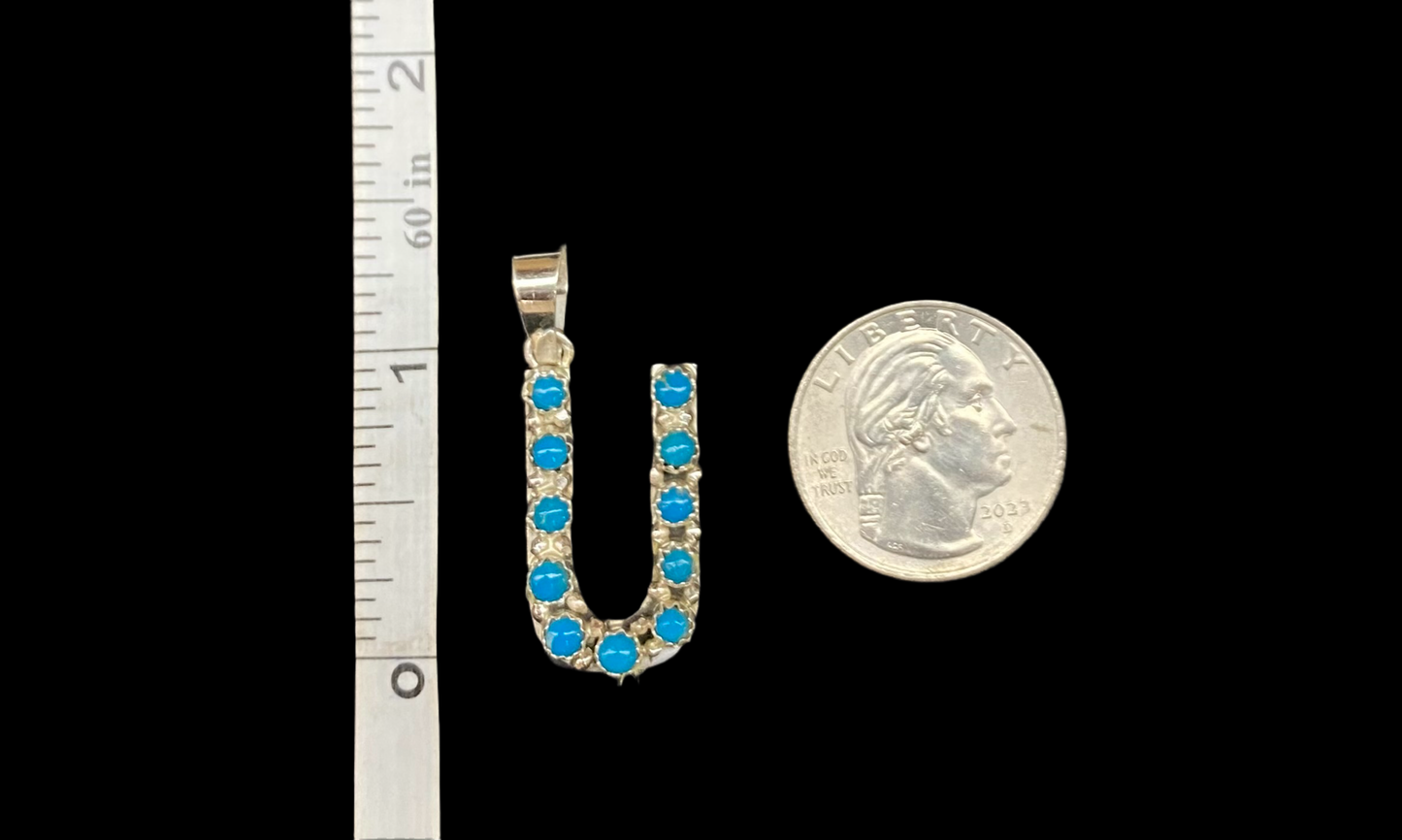 "U" Turquoise Pendant by Scott Skeets, Navajo