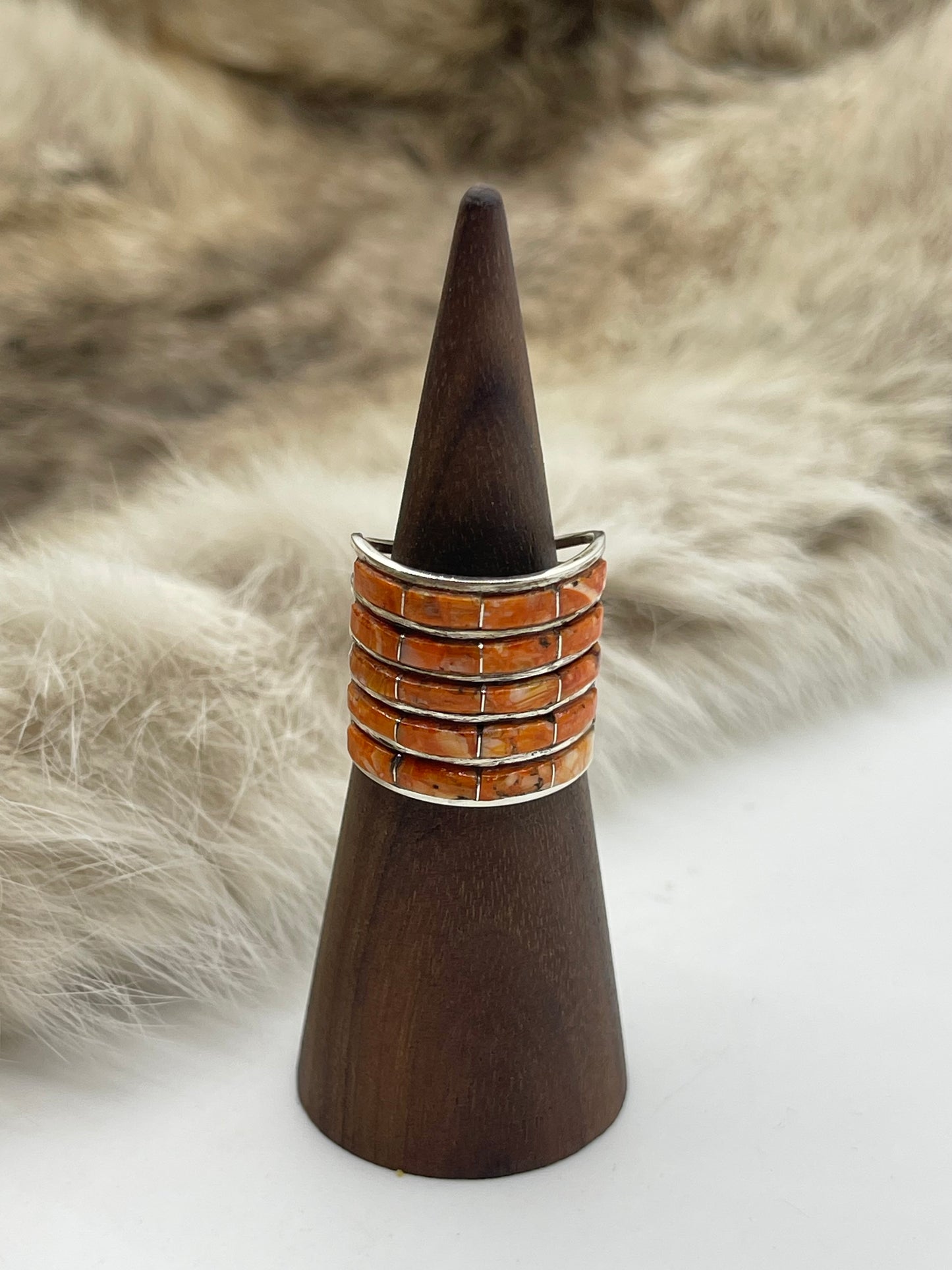 7.5 Orange Spiny Oyster Ring by Debbie Livingston, Navajo