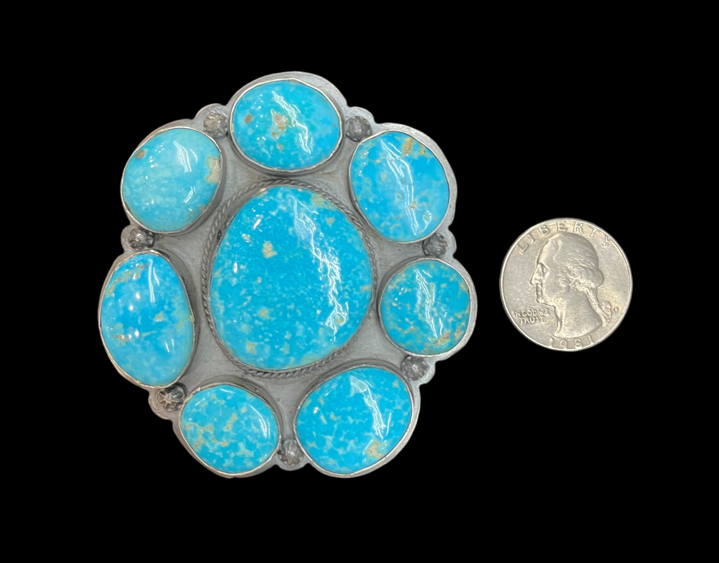 Adjustable Sleeping Beauty Turquoise Cluster Ring by Steven Nez, Navajo