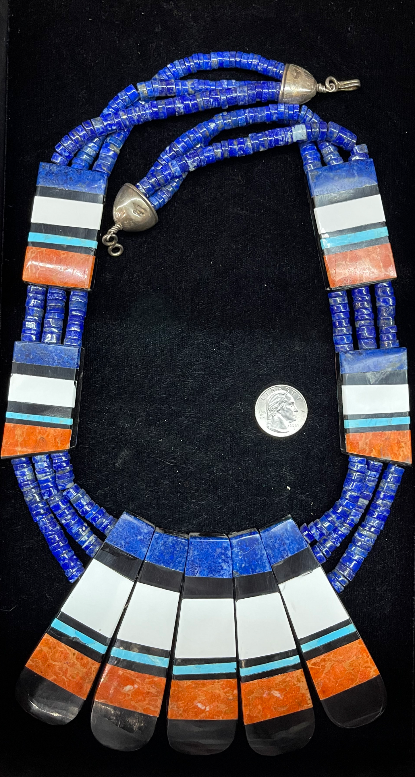 2-Sided 3 Strand Multi-Stone Inlay Necklace, Santo Domingo Made