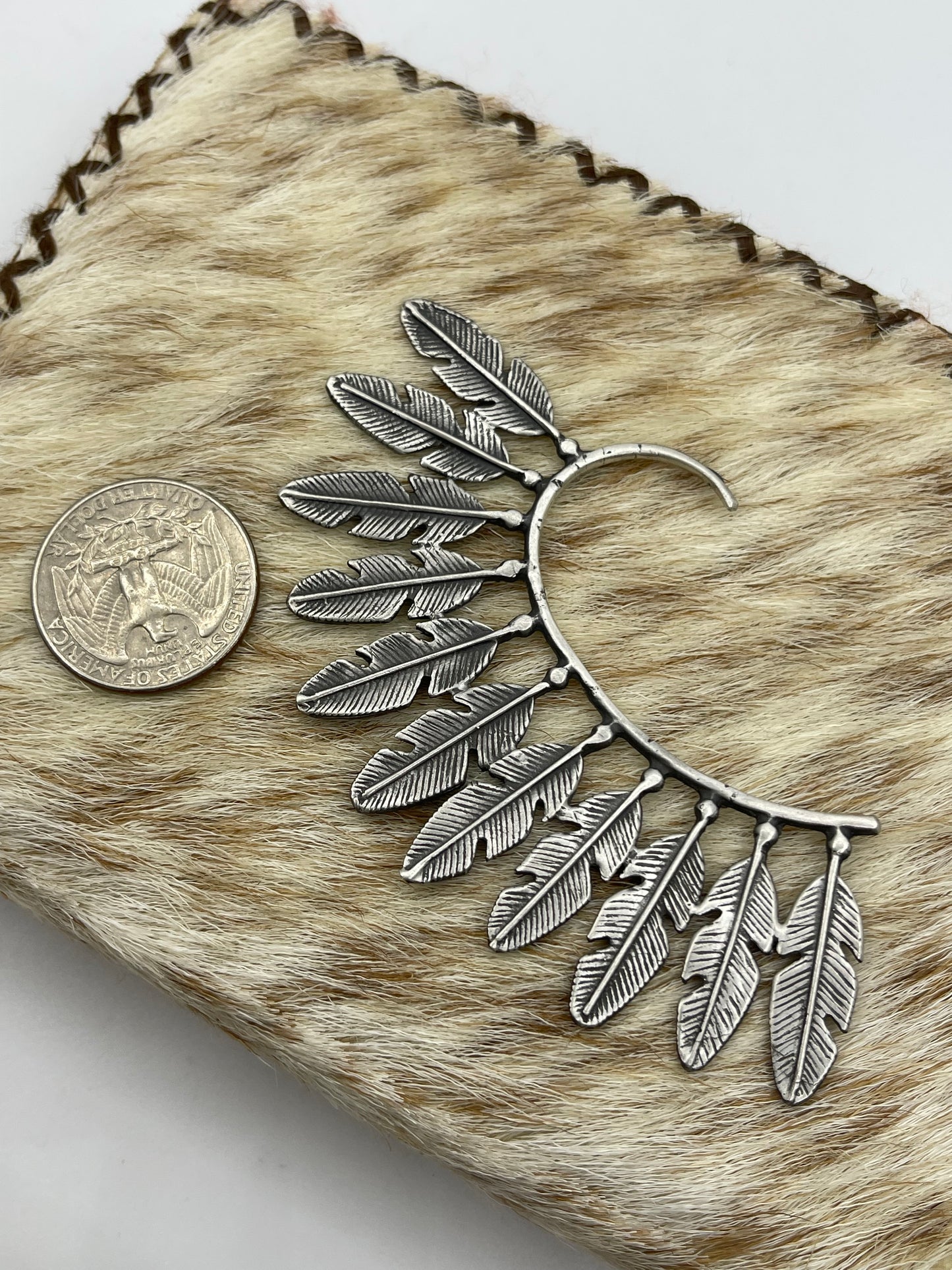 Sterling Silver Feather Ear Hanger Cuff, Navajo Made