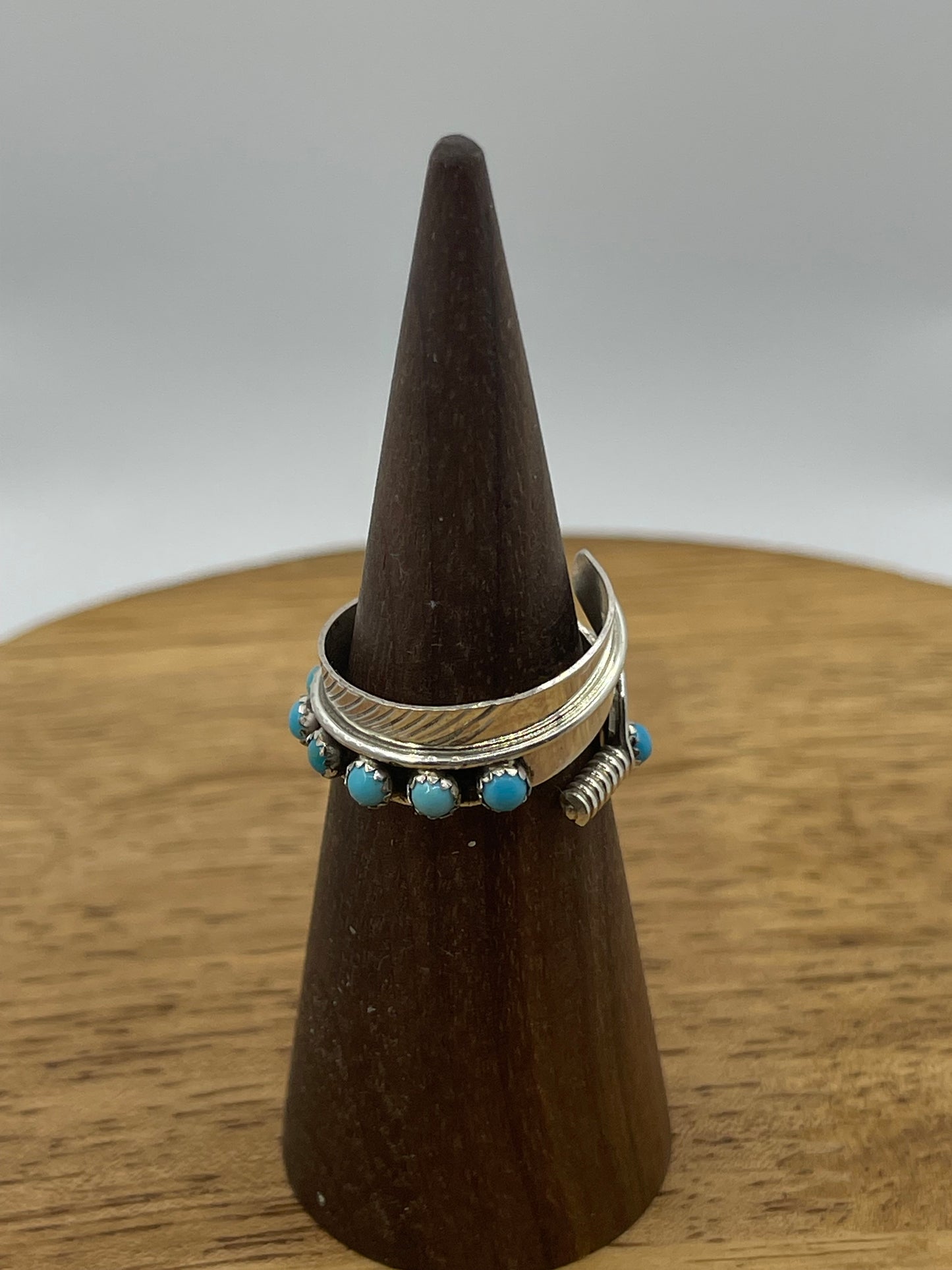 Adjustable Feather Turquoise Ring by Aaron Davis, Navajo