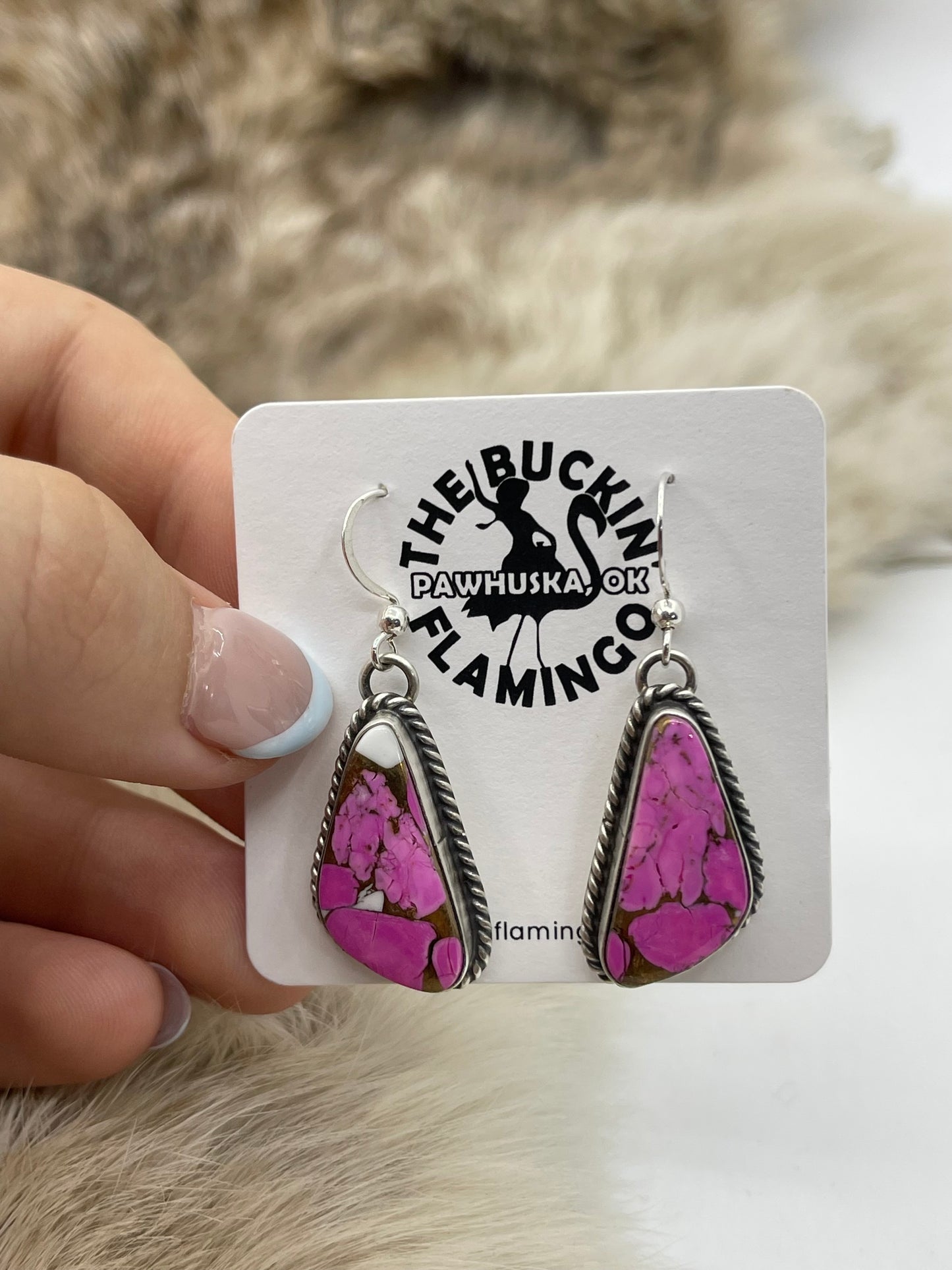 Cotton Candy Hook Dangle Earrings by Chassity Belone, Navajo