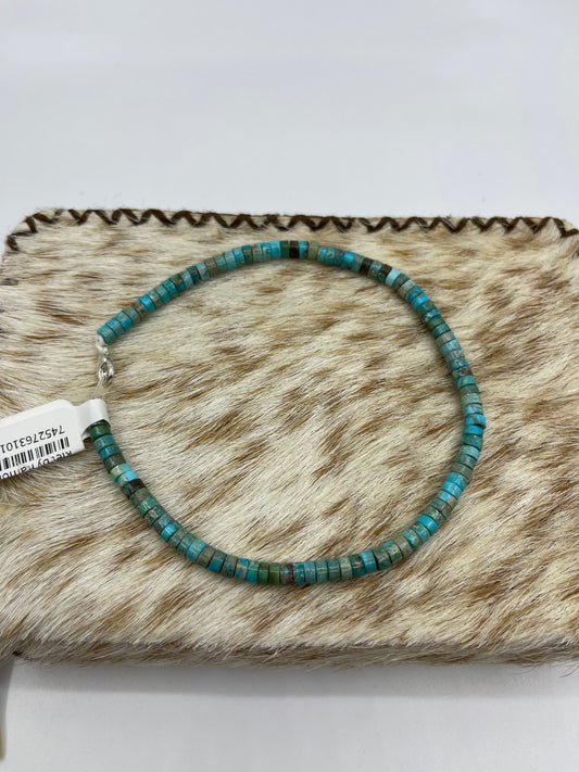 9 1/2" Turquoise Heishi Bead Anklet by Ramona Calabaza, Santo Domingo