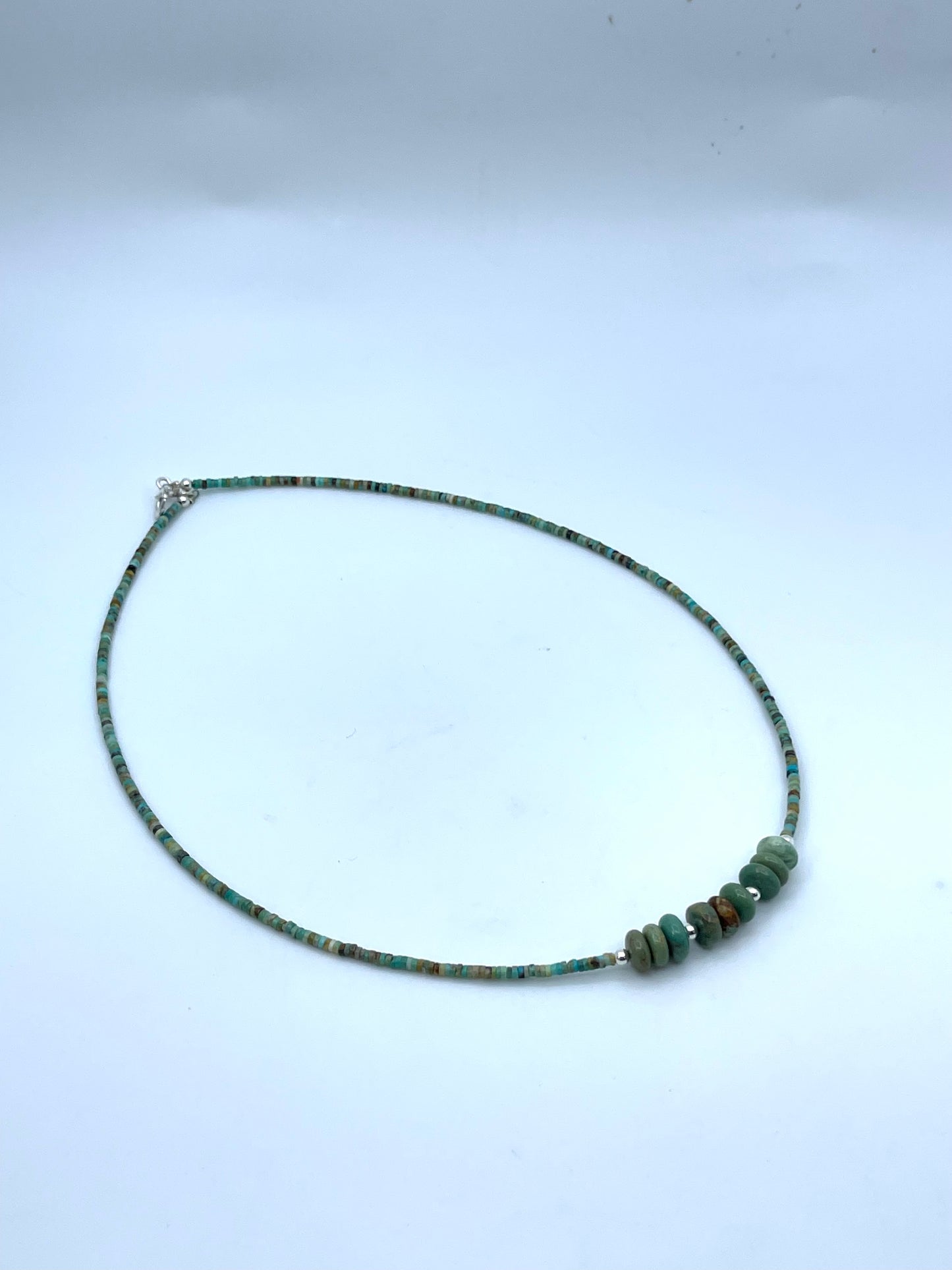 18” Green Turquoise Heishi Bead Necklace by Tammy Nolcott, Navajo