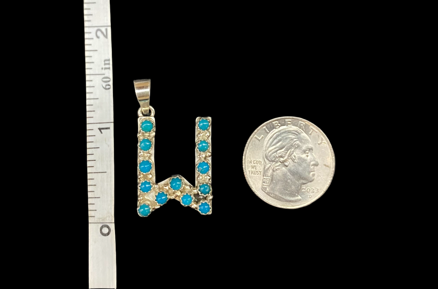 "W" Turquoise Pendant by Scott Skeets, Navajo