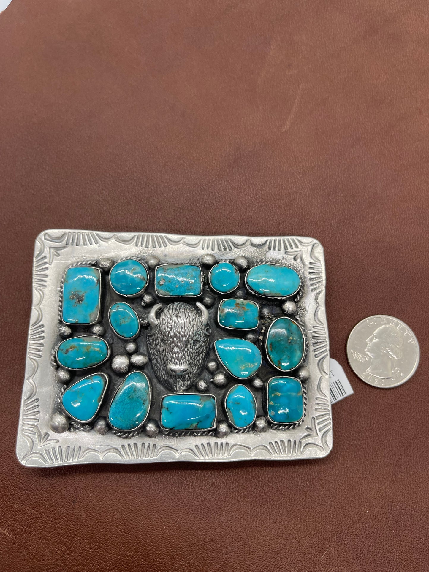 3 1/2"x 3" Kingman Turquoise Buffalo Buckle by Boyd Ashley, Navajo