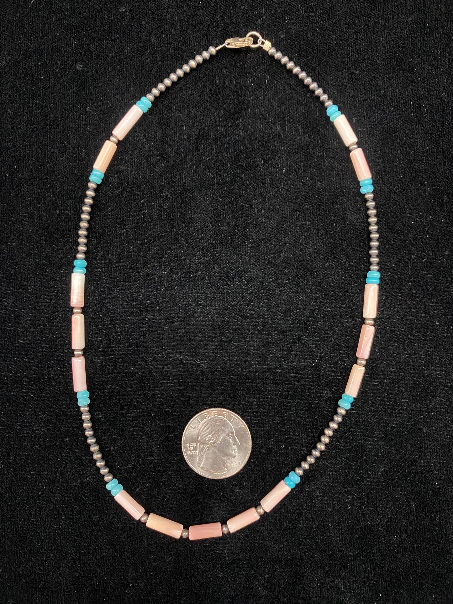 16" Pink Conch Shell Beads, Sleeping Beauty Turquoise Nuggets, and 3mm Navajo Pearls
