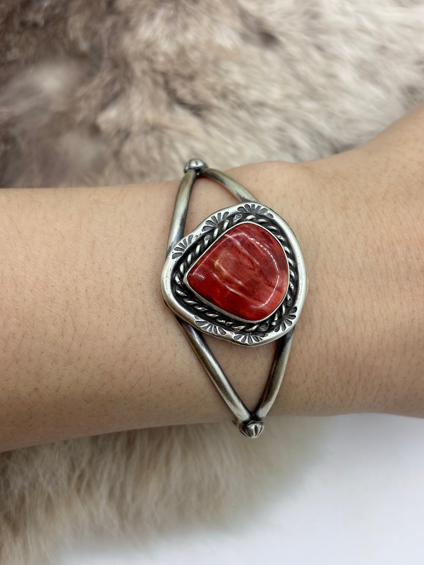 5.5"-7.25" Red Spiny Oyster Bracelet by Augustine Largo, Navajo