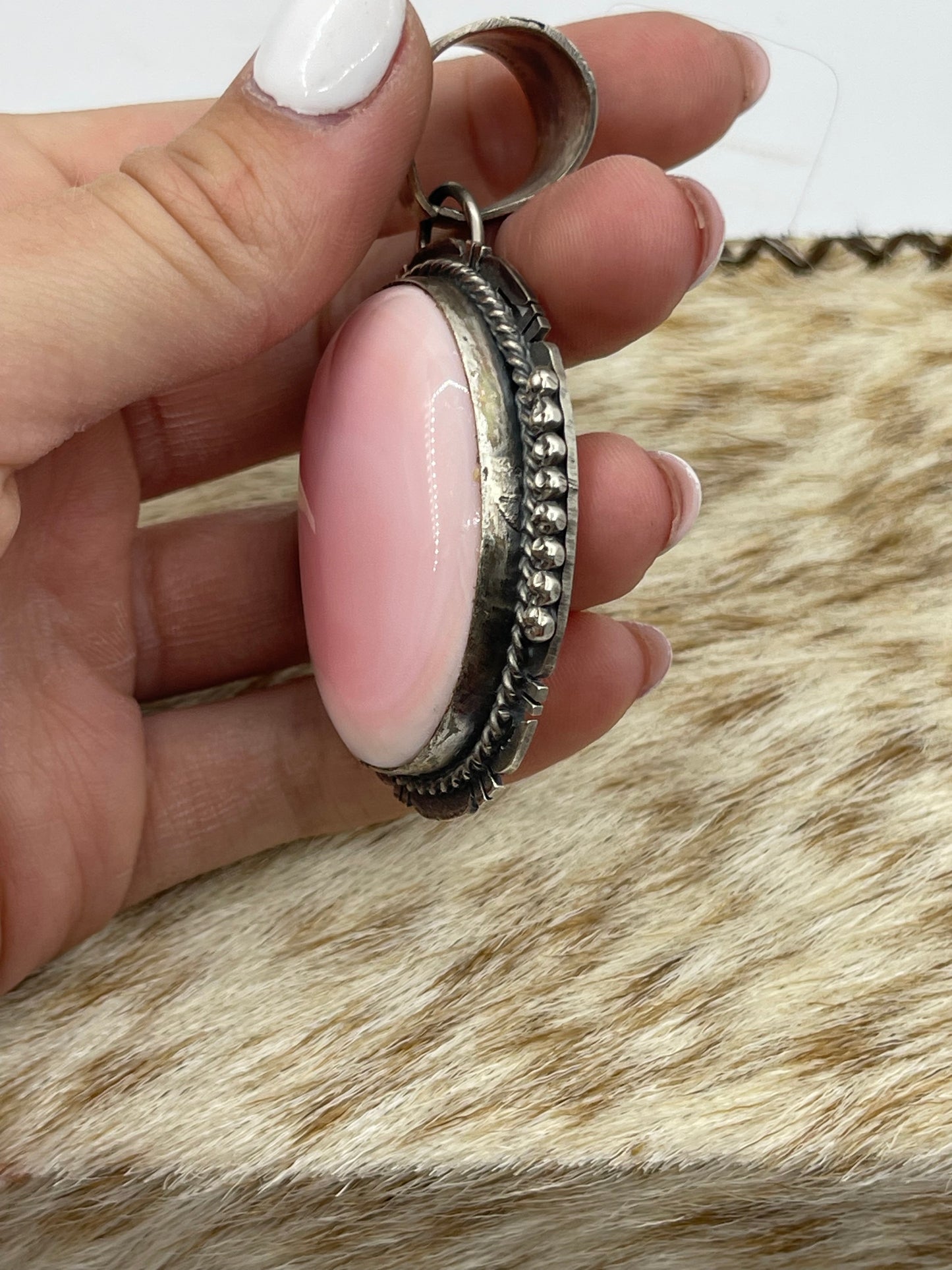 Pink Conch Shell Oval Pendant with a 13mm Bale by John Nelson, Navajo