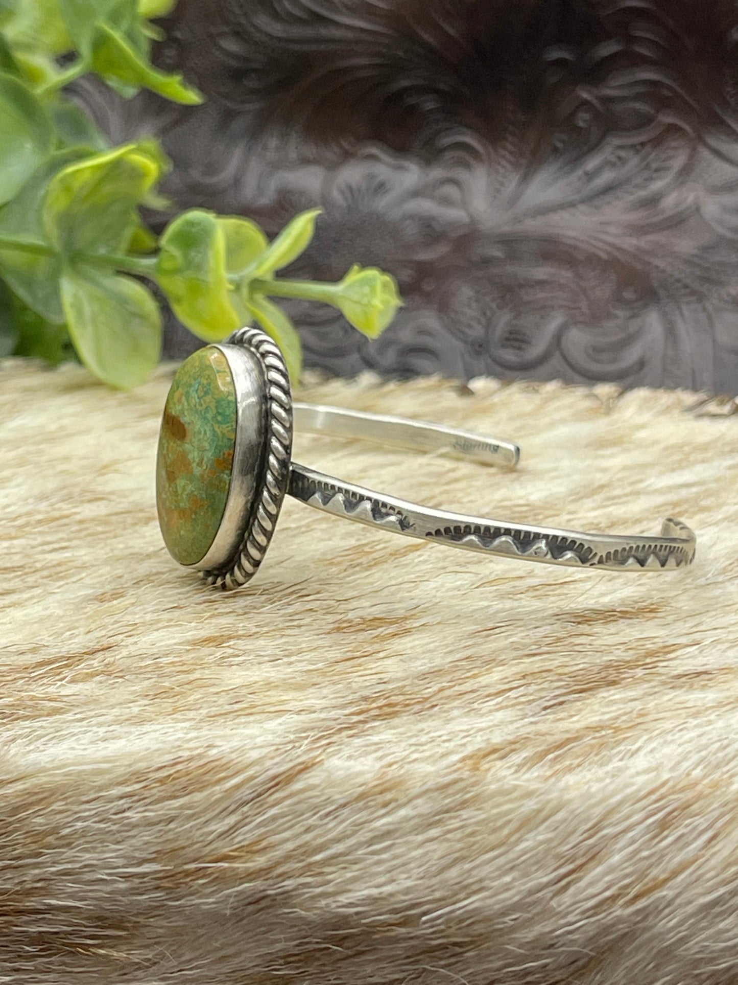 5.5''- 7'' Single Stone Royston Turquoise Cuff By Donovan Skeet Navajo