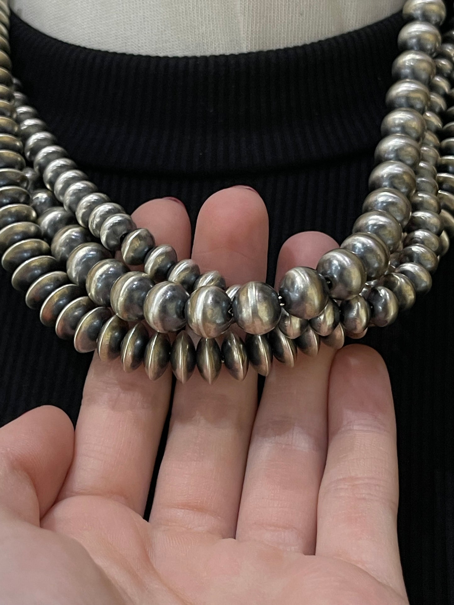 20" 8mm and 10mm 3 Strand Navajo Pearls Necklace by Jan Mariano, Navajo