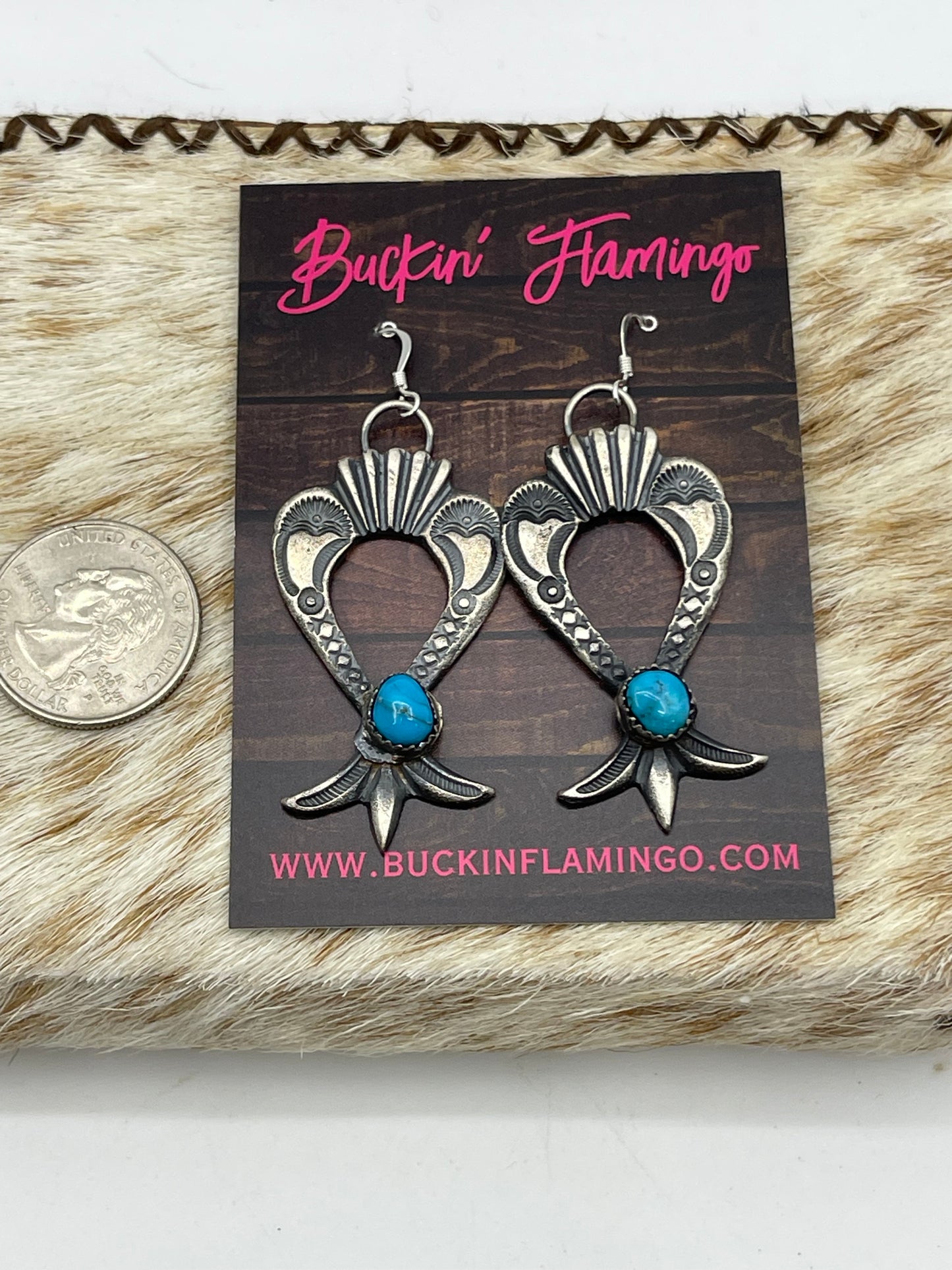 Tufa Cast Naja Turquoise Dangle Earrings by Eva and Linberg Billah, Navajo