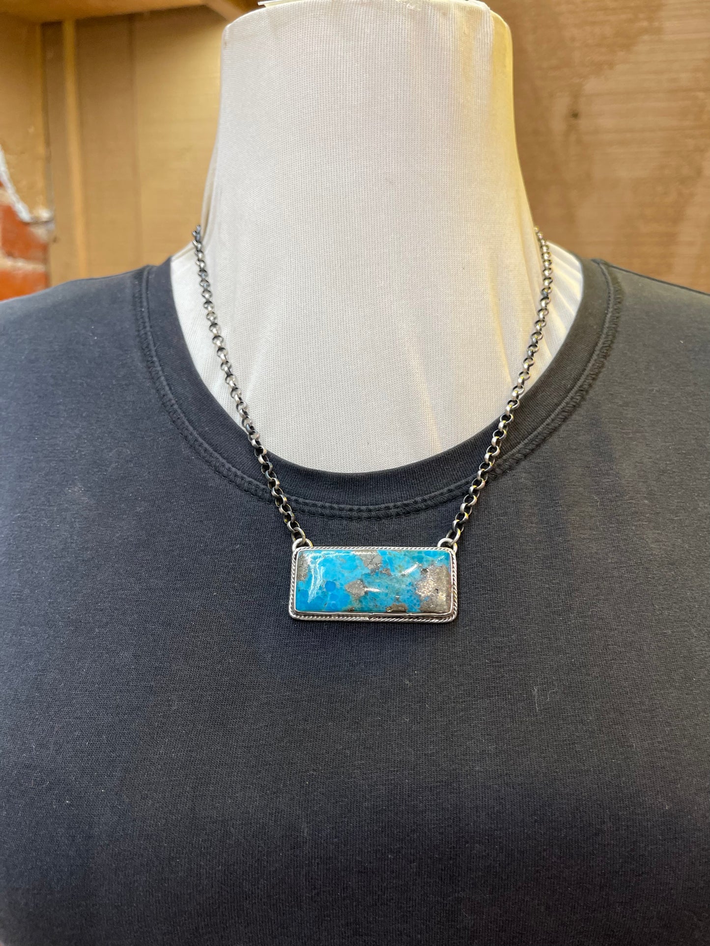 Kingman Turquoise Bar Necklace By P.Yazzie