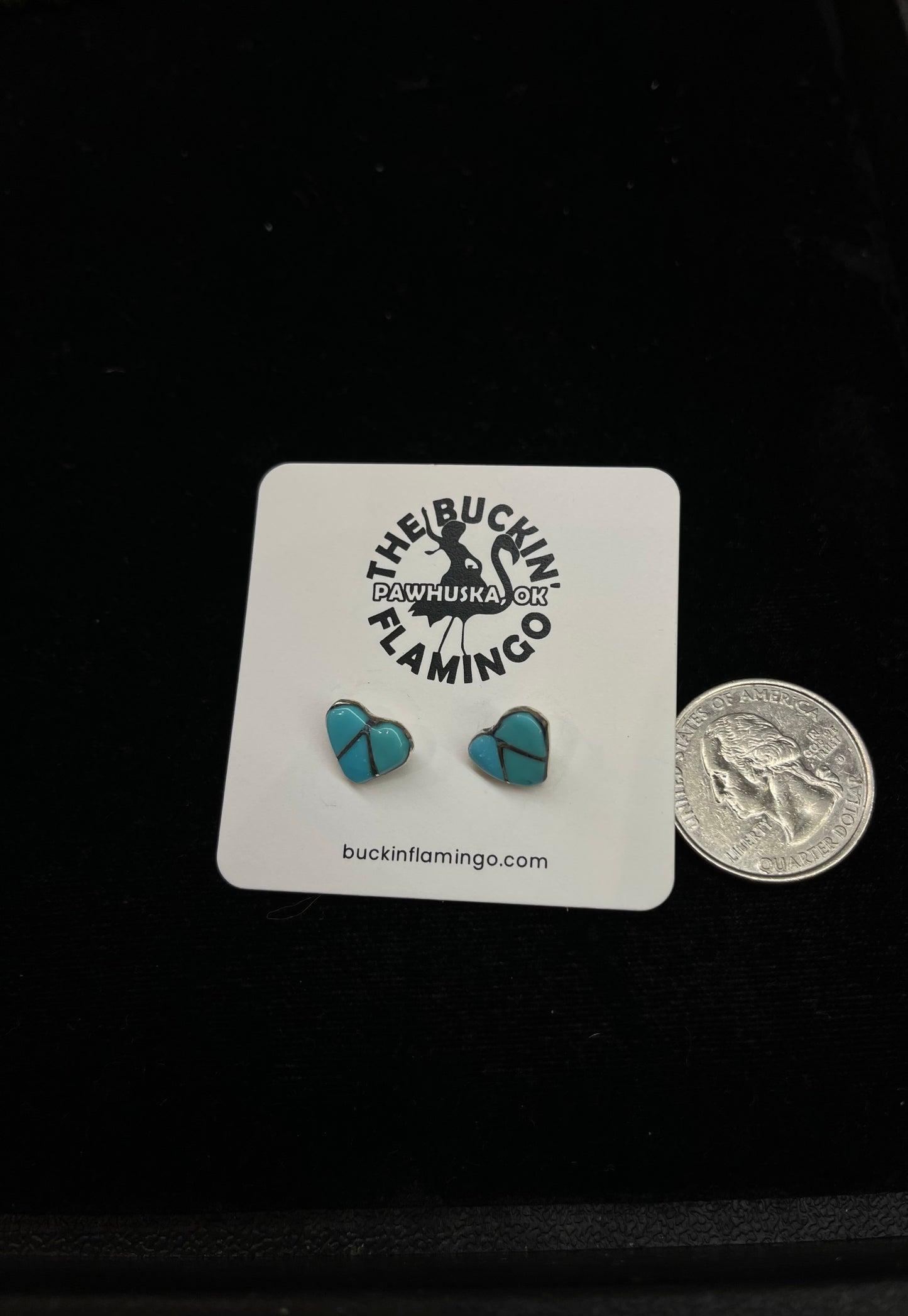 Sleeping Beauty Turquoise Inlay Heart Post Earring, Zuni