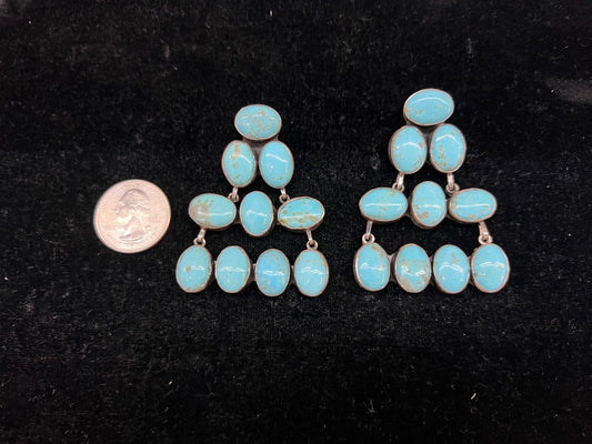 Kingman Turquoise Post Dangle Earrings, Navajo made
