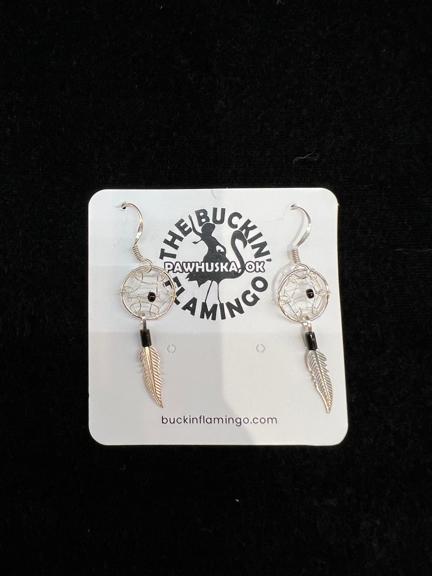 Dainty Dreamcatcher and Feather with Black Beads Dangle Earring