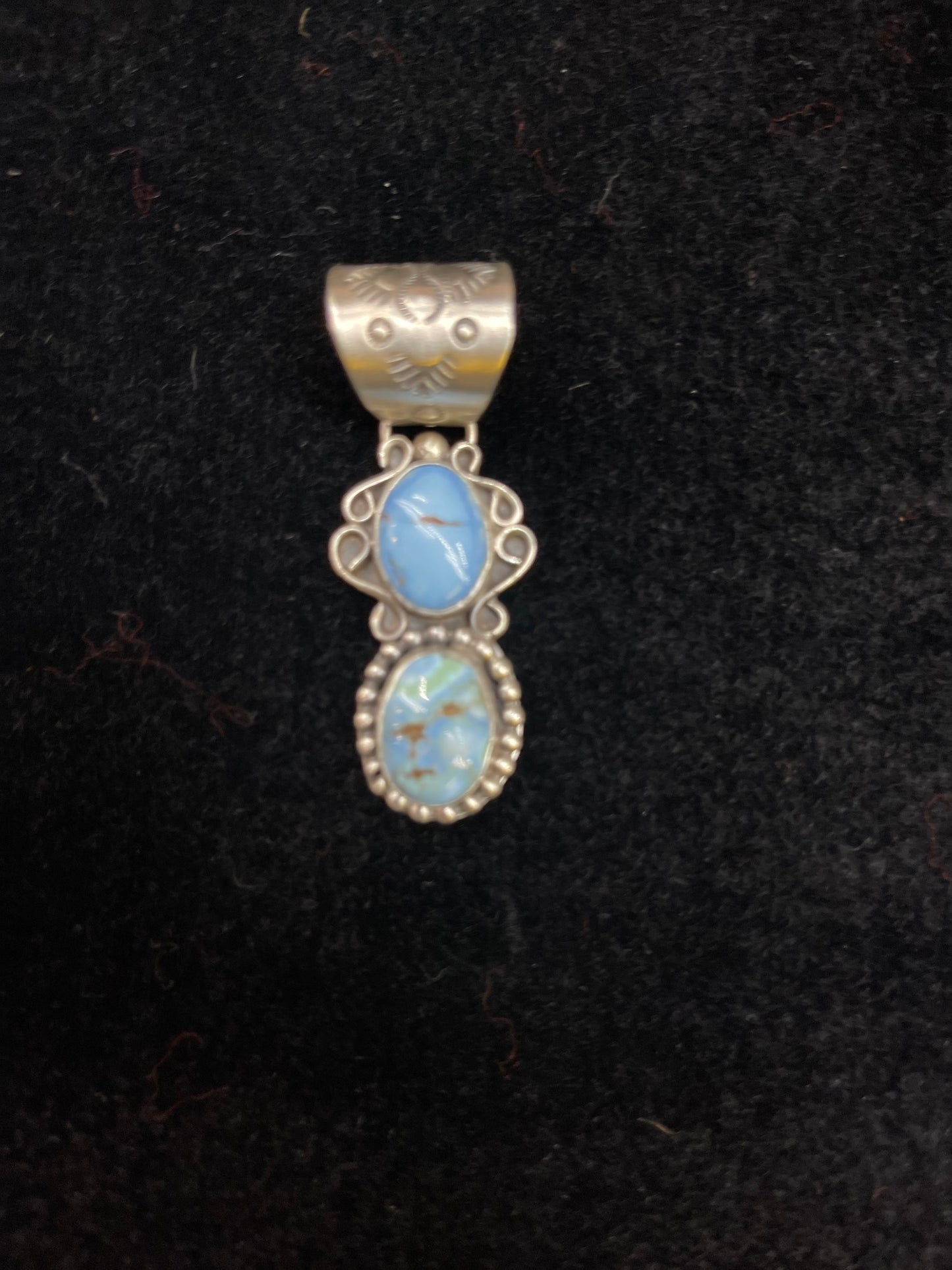 Golden Hills Turquoise 2 stone pendant by Terrell Nez, Sr., Navajo