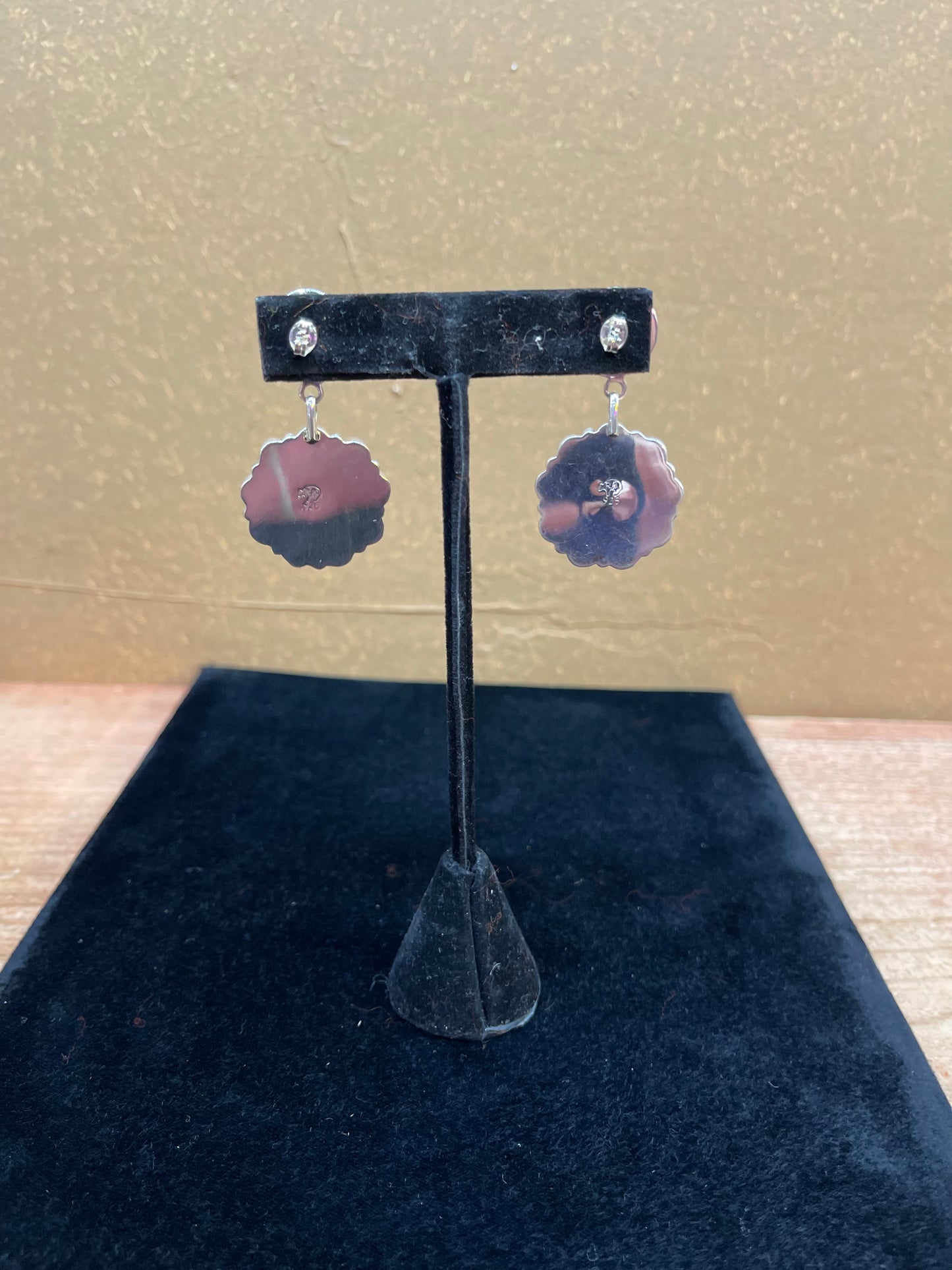 LOT 59 10/19 Sleeping Beauty Turquoise Double Concho Cluster Dangle Earrings By Running Bear, Navajo