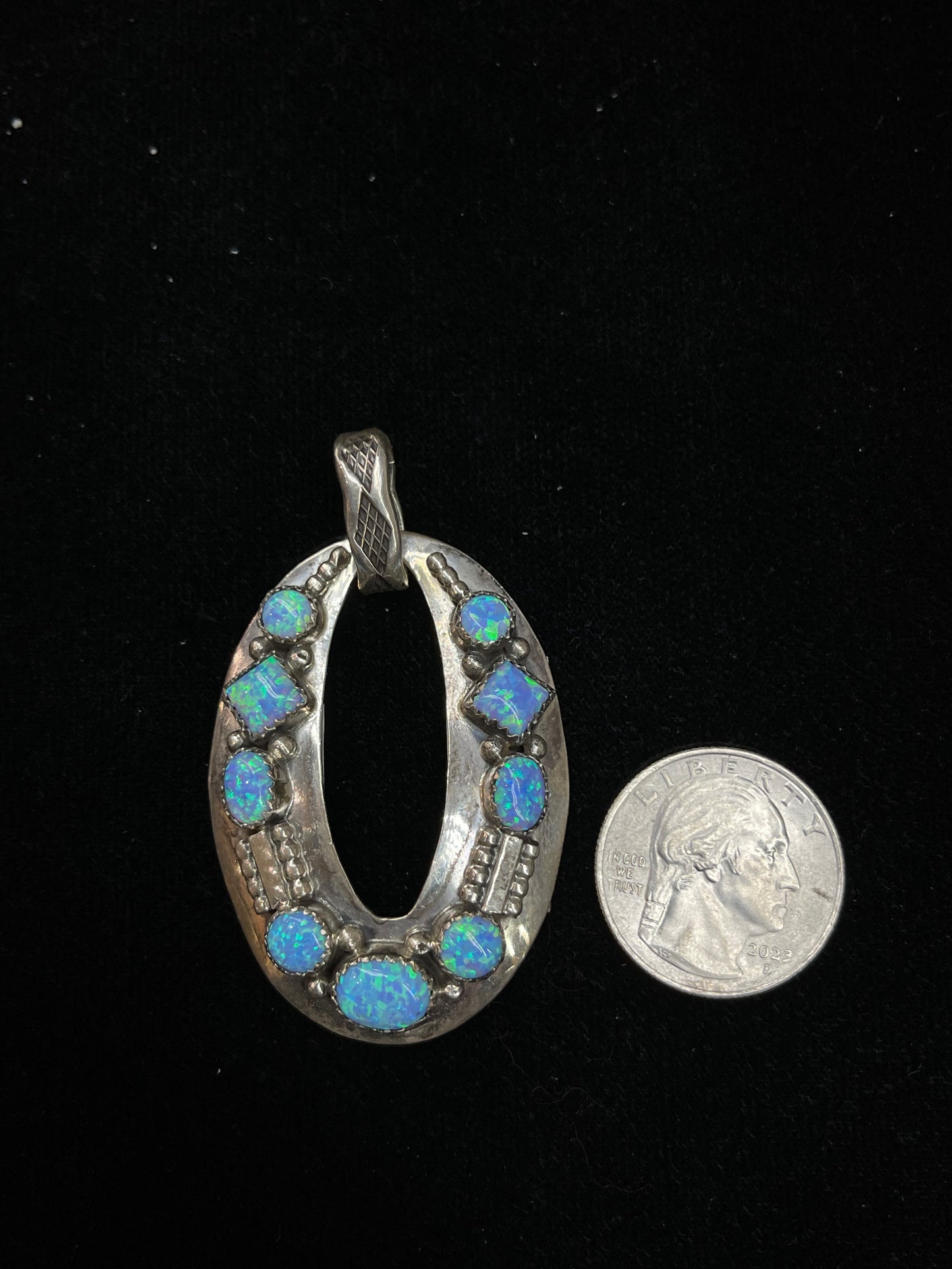 Sterling Silver Pendant with Blue Opal Stones by Running Bear